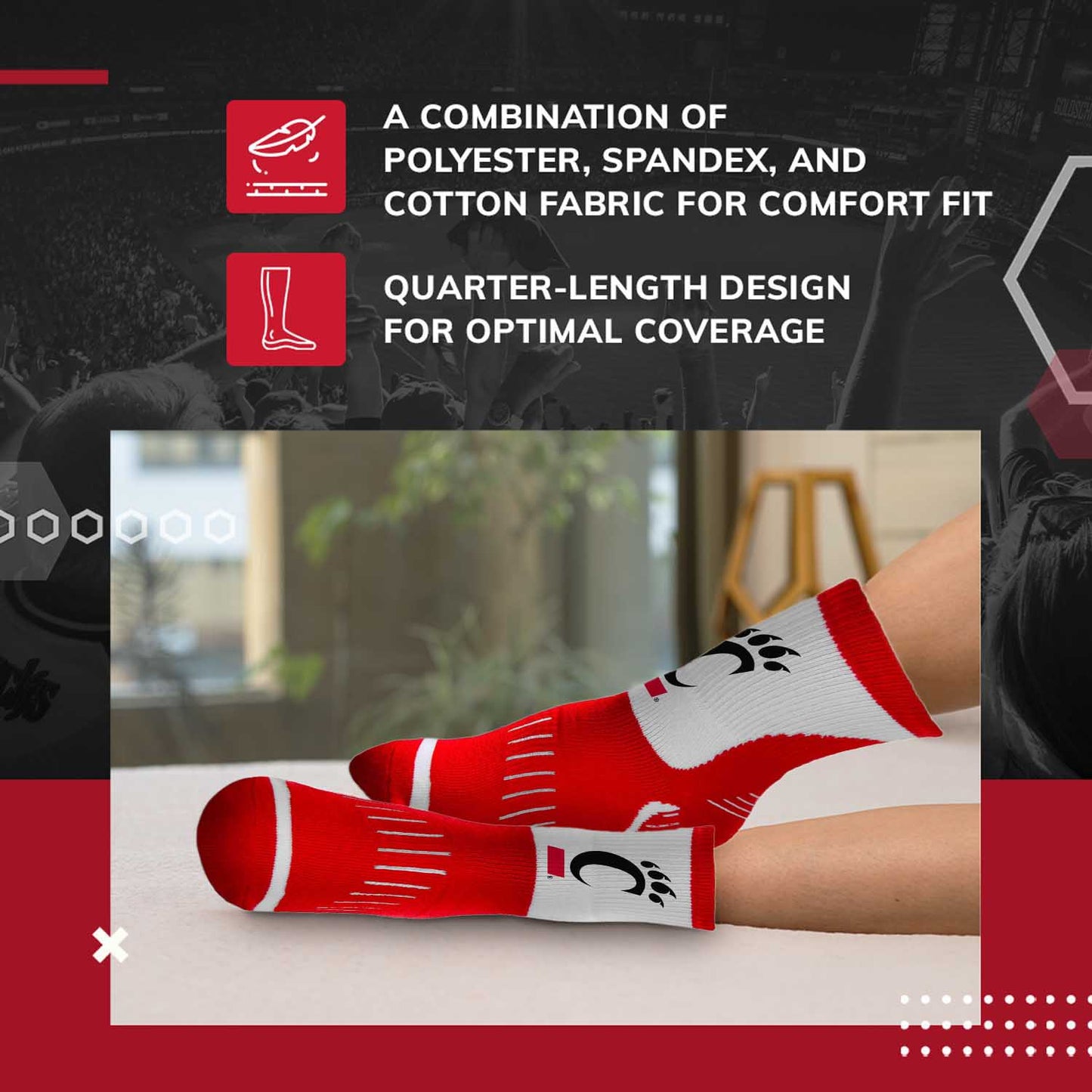 Cincinnati Bearcats NCAA Youth Surge Team Mascot Quarter Socks - Red