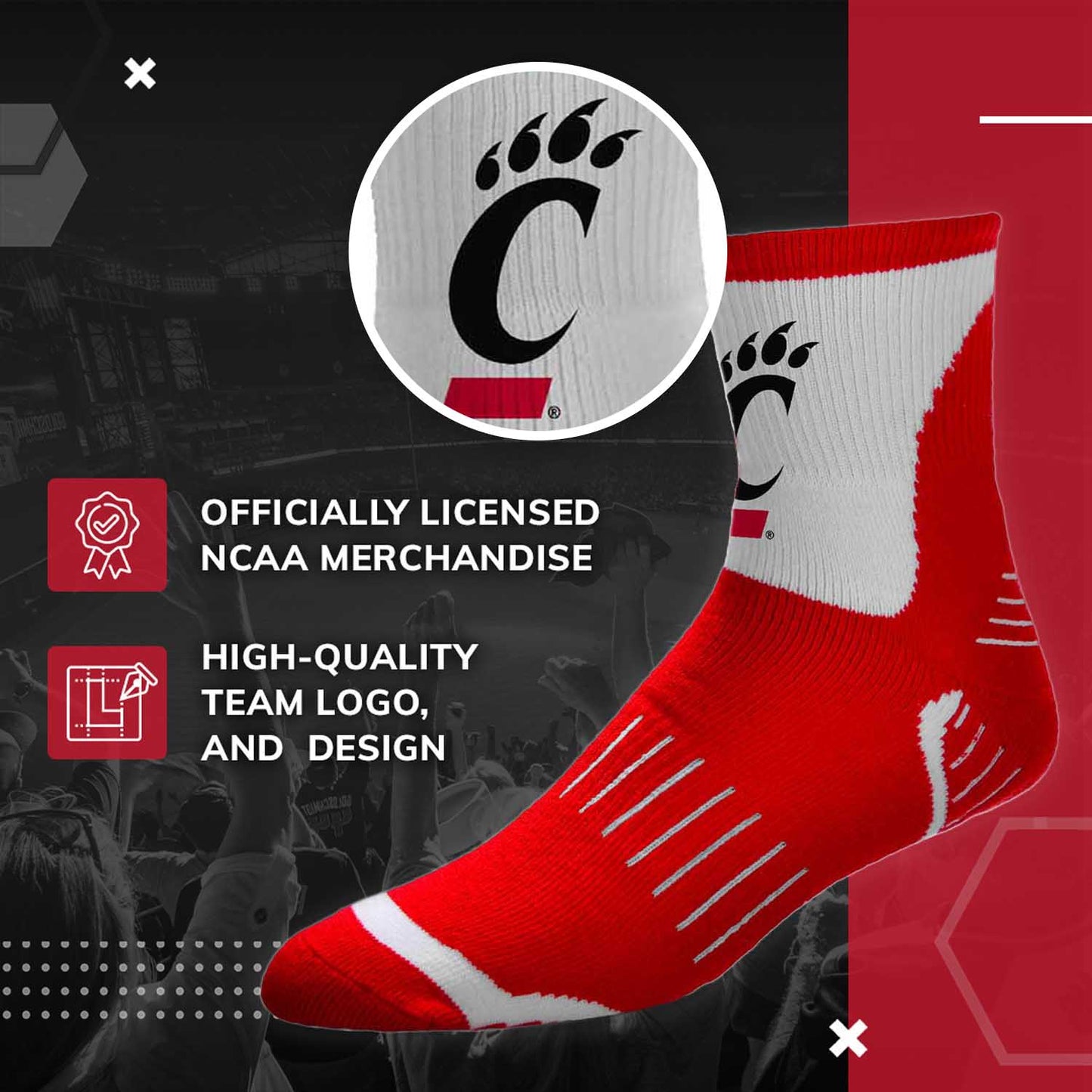 Cincinnati Bearcats NCAA Youth Surge Team Mascot Quarter Socks - Red