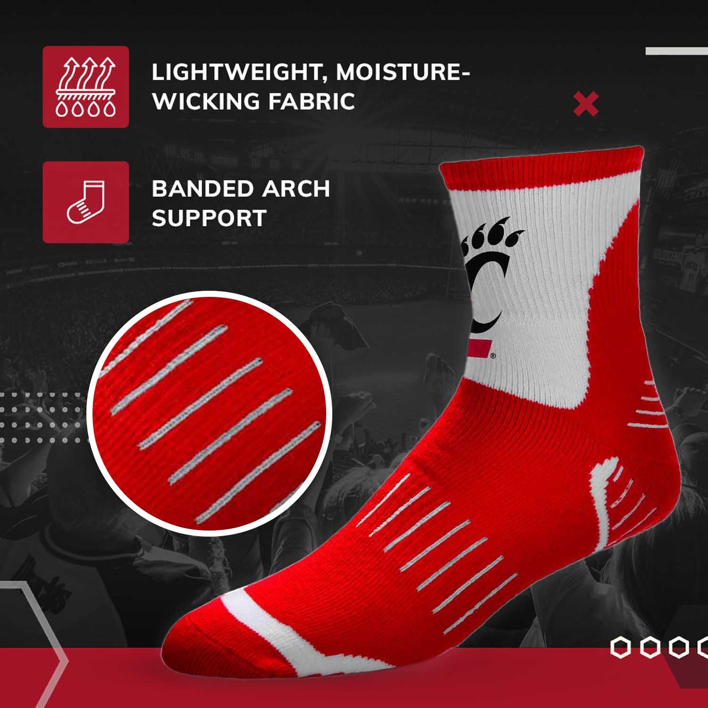 Cincinnati Bearcats NCAA Youth Surge Team Mascot Quarter Socks - Red