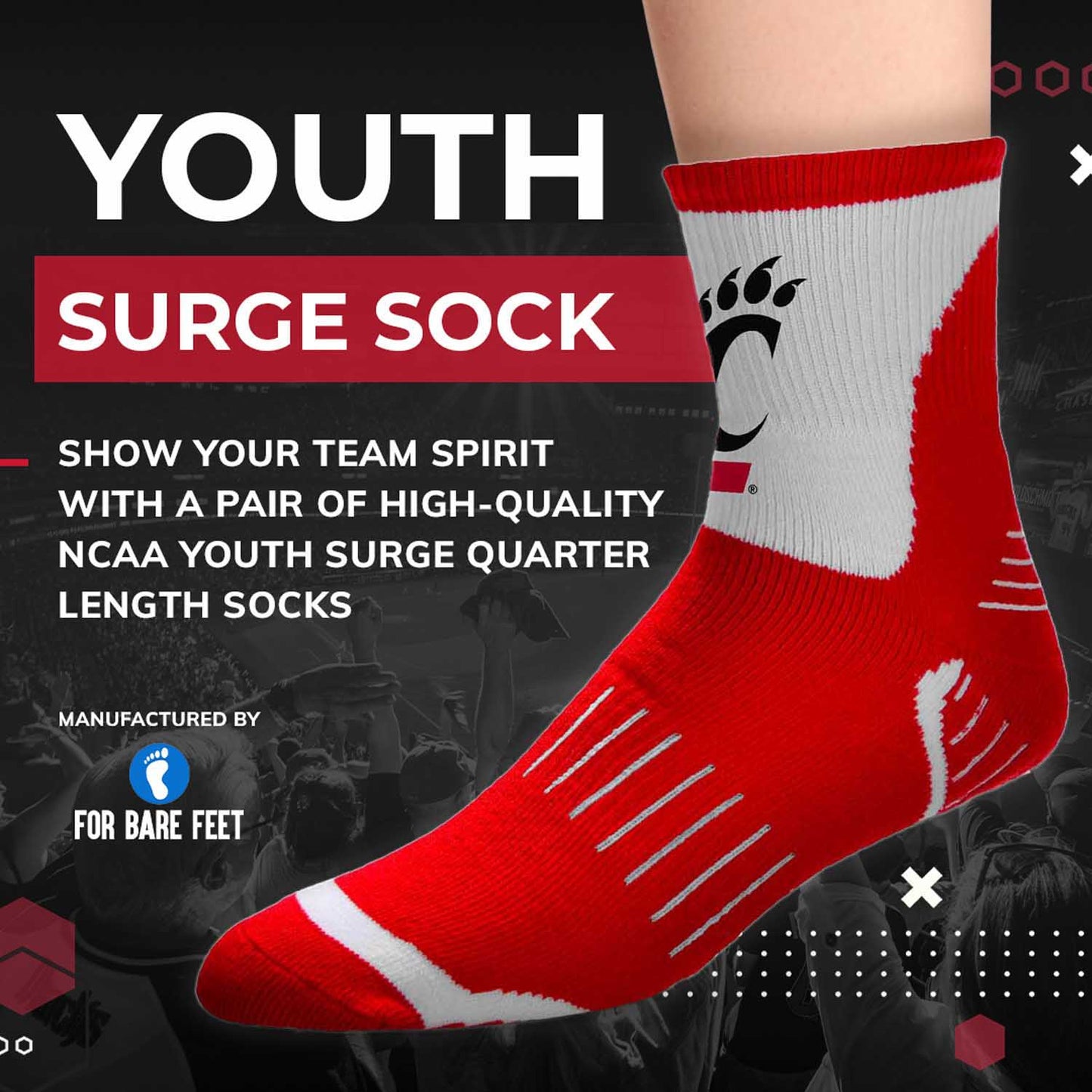 Cincinnati Bearcats NCAA Youth Surge Team Mascot Quarter Socks - Red