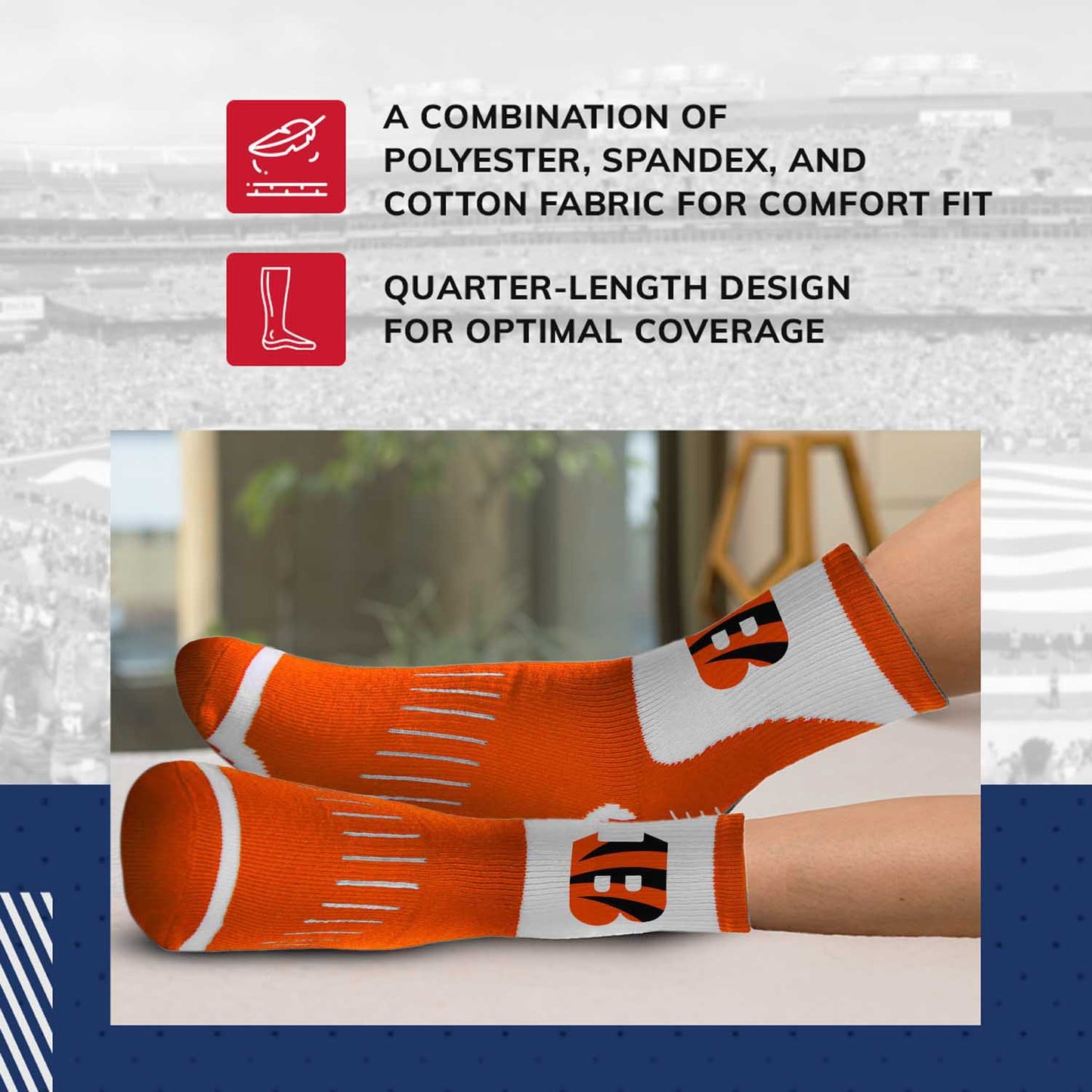 Cincinnati Bengals NFL Youth Performance Quarter Length Socks - Orange