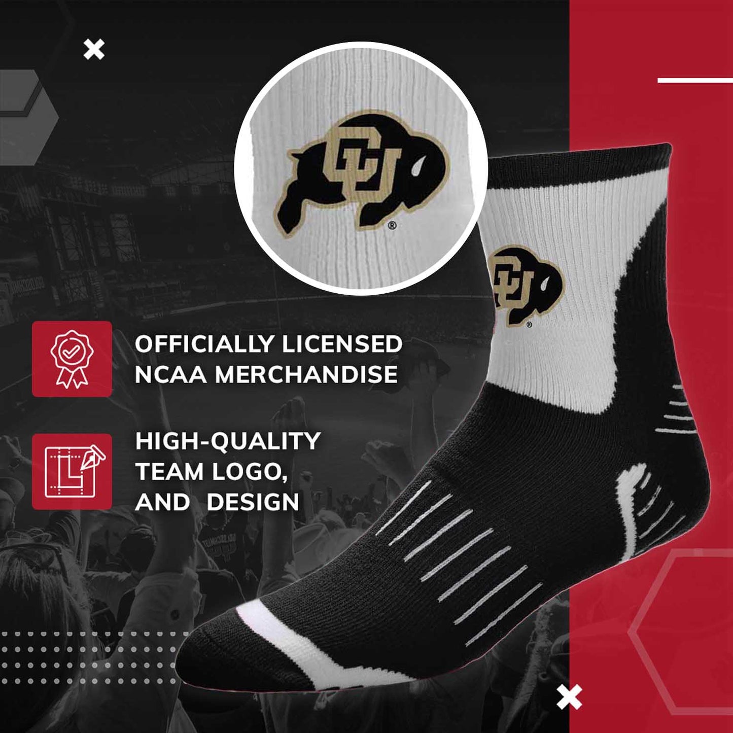 Colorado Buffaloes Adult NCAA Surge Quarter Length Crew Socks - Black