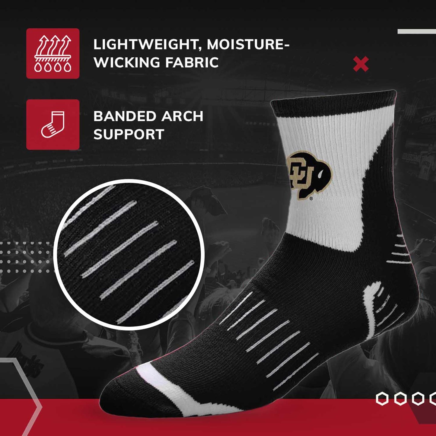Colorado Buffaloes Adult NCAA Surge Quarter Length Crew Socks - Black