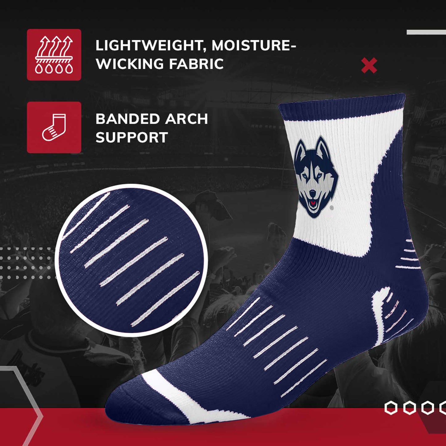 UCONN Huskies Youth Surge Crew Socks Sports Fan For Boys and Girls with Logo - Navy