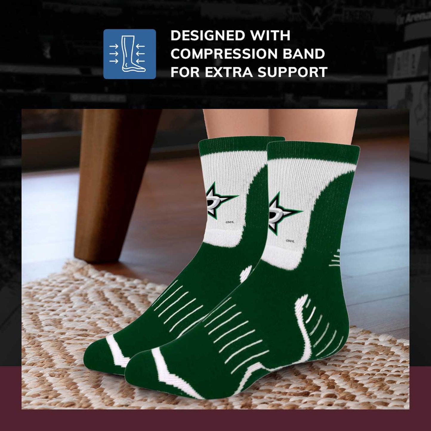 Dallas Stars NHL Adult Surge Team Mascot Mens and Womens Quarter Socks - Forest Green