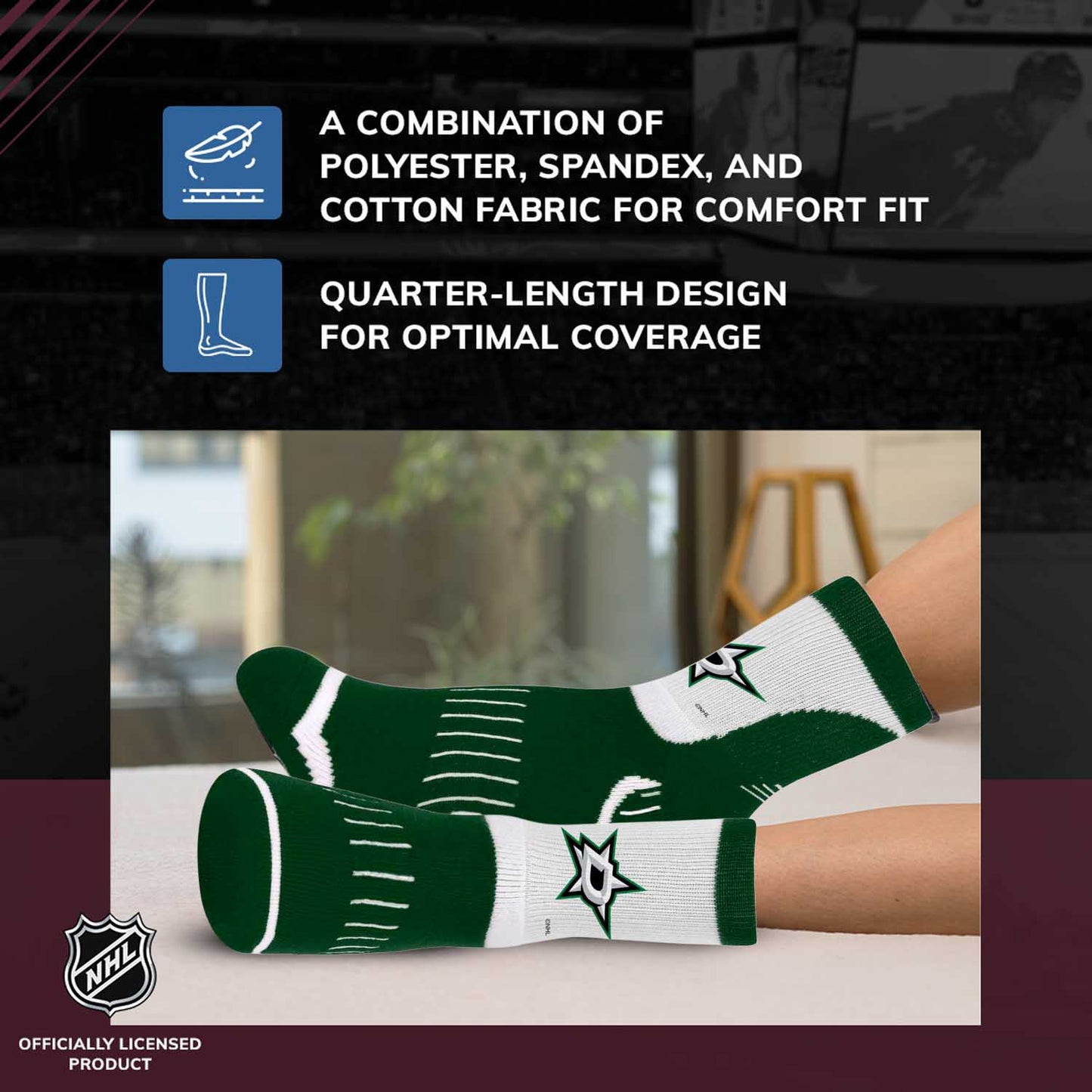 Dallas Stars NHL Adult Surge Team Mascot Mens and Womens Quarter Socks - Forest Green