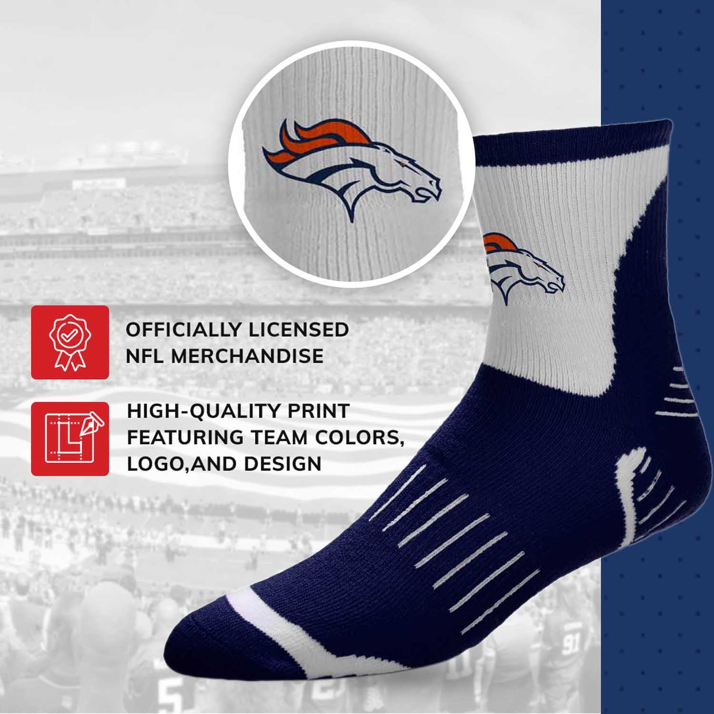 Denver Broncos NFL Youth Performance Quarter Length Socks - Navy