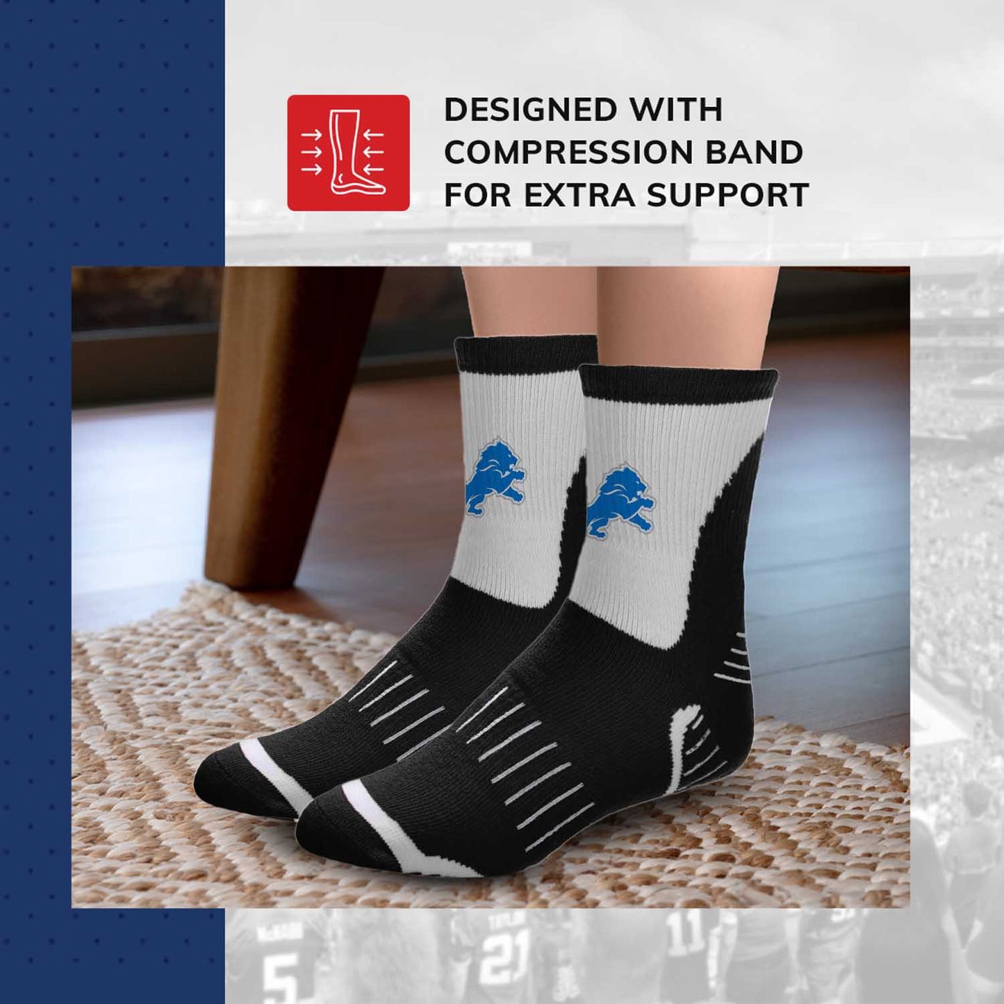 Detroit Lions NFL Performance Quarter Length Socks - Black