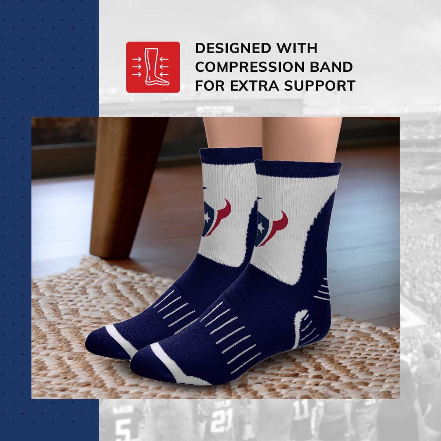 Houston Texans NFL Performance Quarter Length Socks - Navy