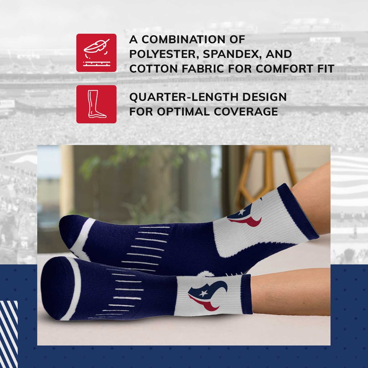 Houston Texans NFL Performance Quarter Length Socks - Navy