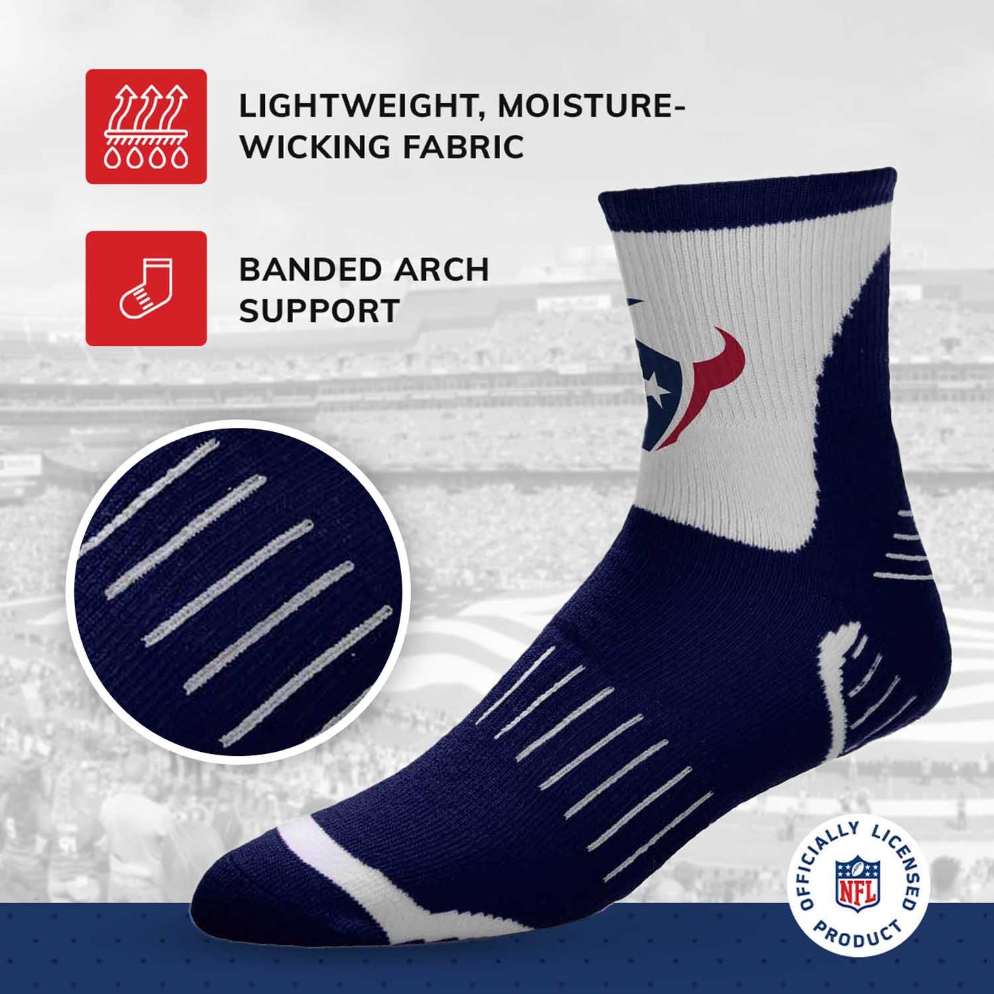 Houston Texans NFL Performance Quarter Length Socks - Navy