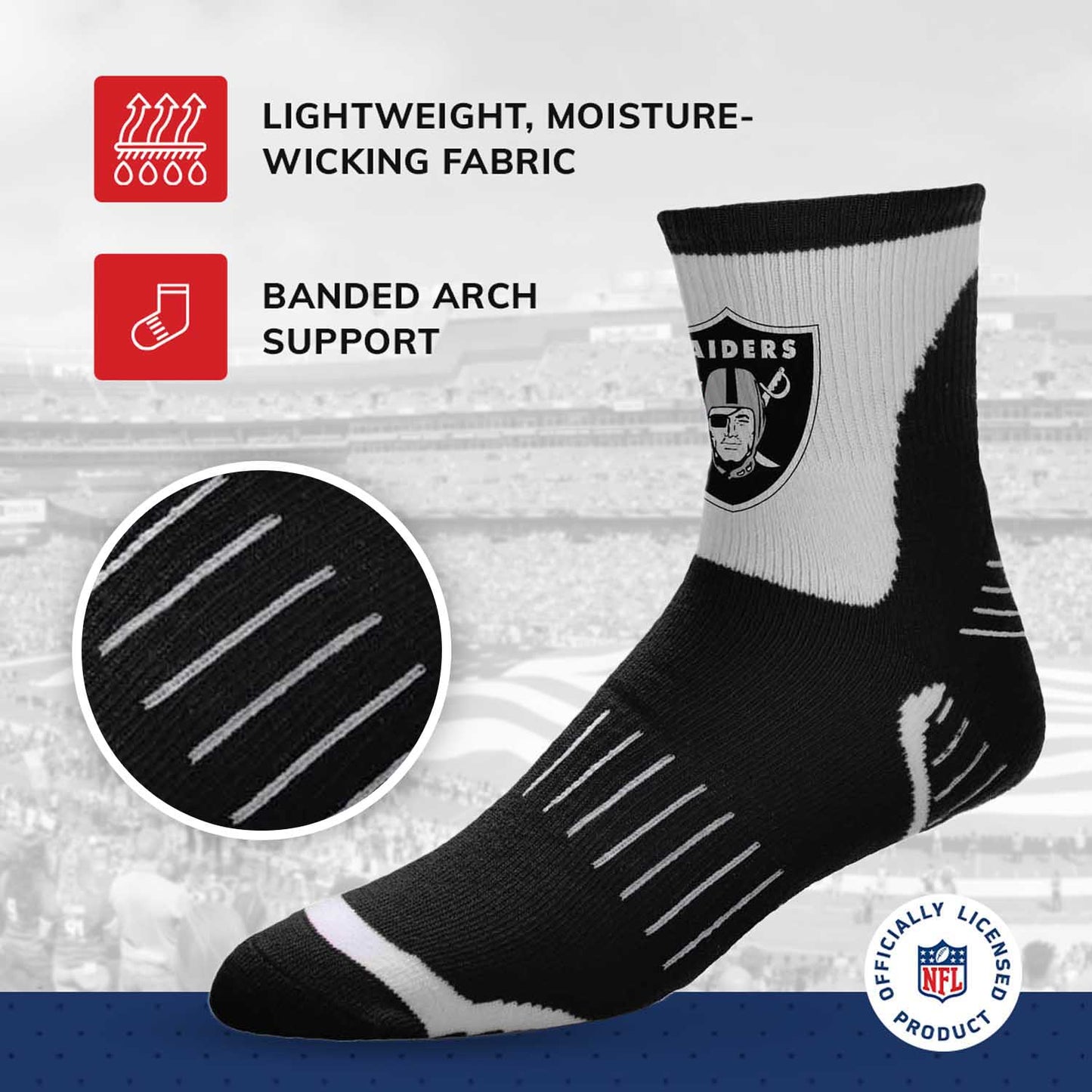 Las Vegas Raiders NFL Youth Performance Quarter Length Socks - Black