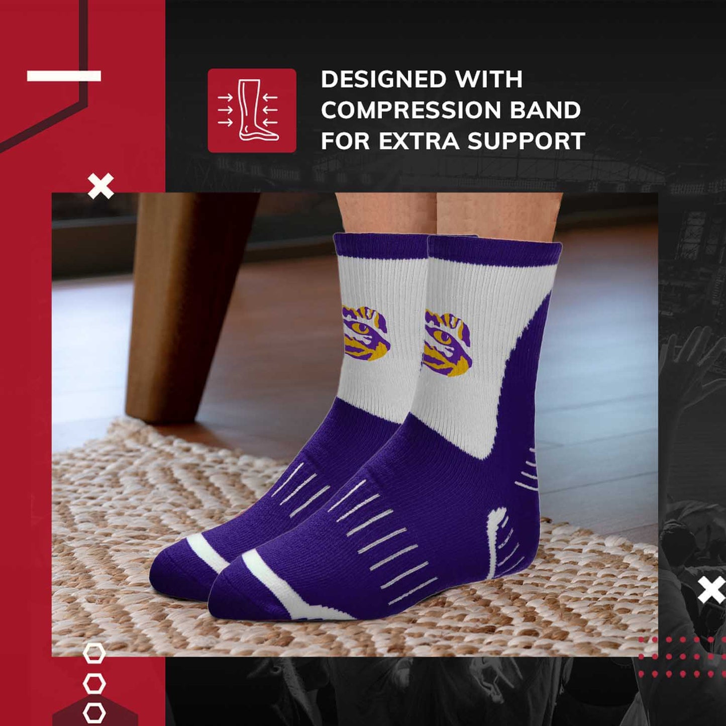 LSU Tigers NCAA Youth Surge Team Mascot Quarter Socks - Purple