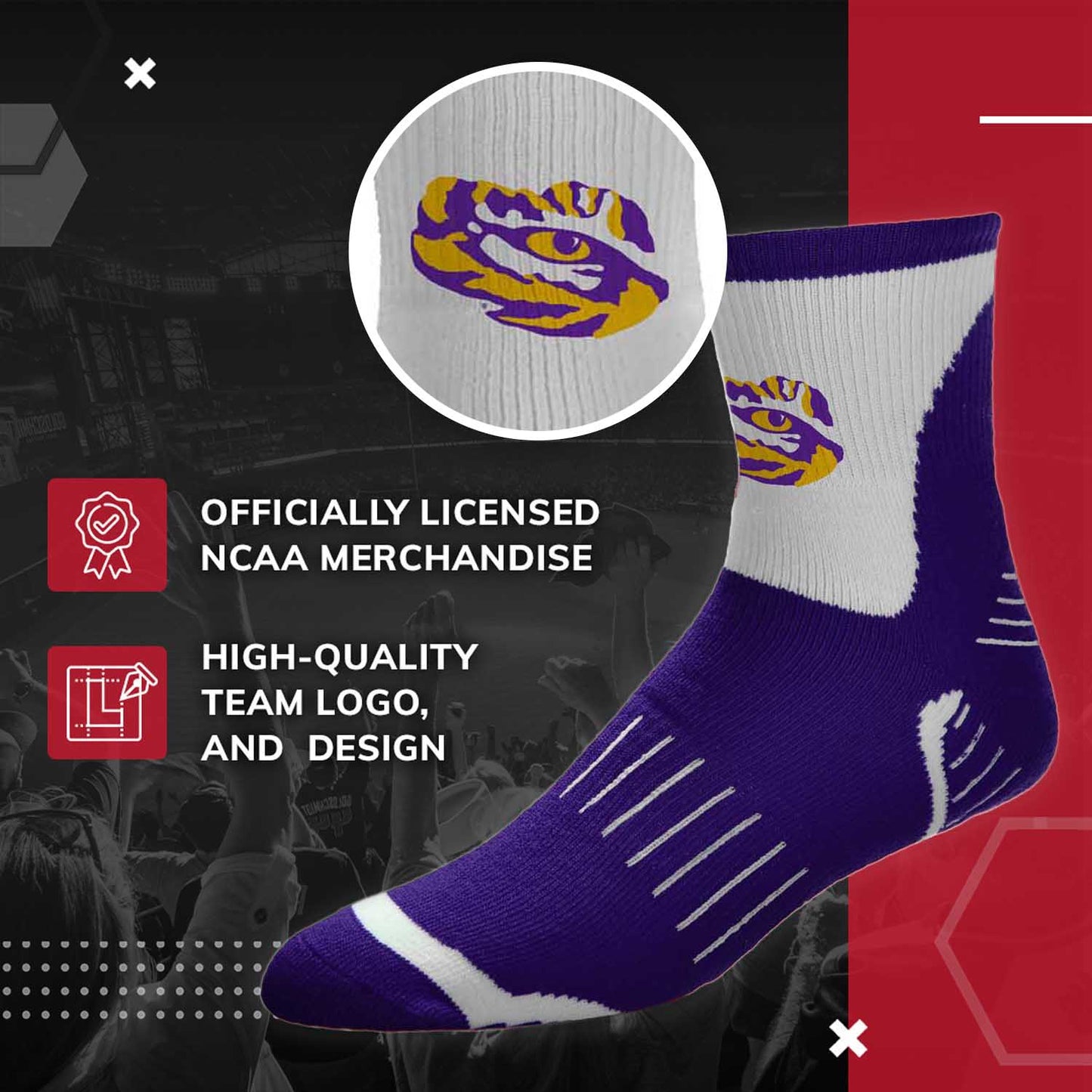 LSU Tigers NCAA Youth Surge Team Mascot Quarter Socks - Purple