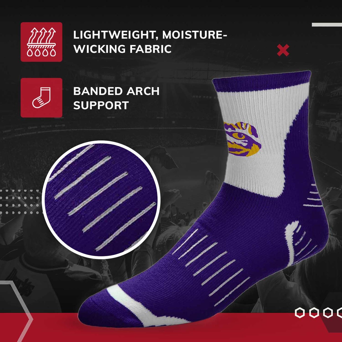 LSU Tigers NCAA Youth Surge Team Mascot Quarter Socks - Purple