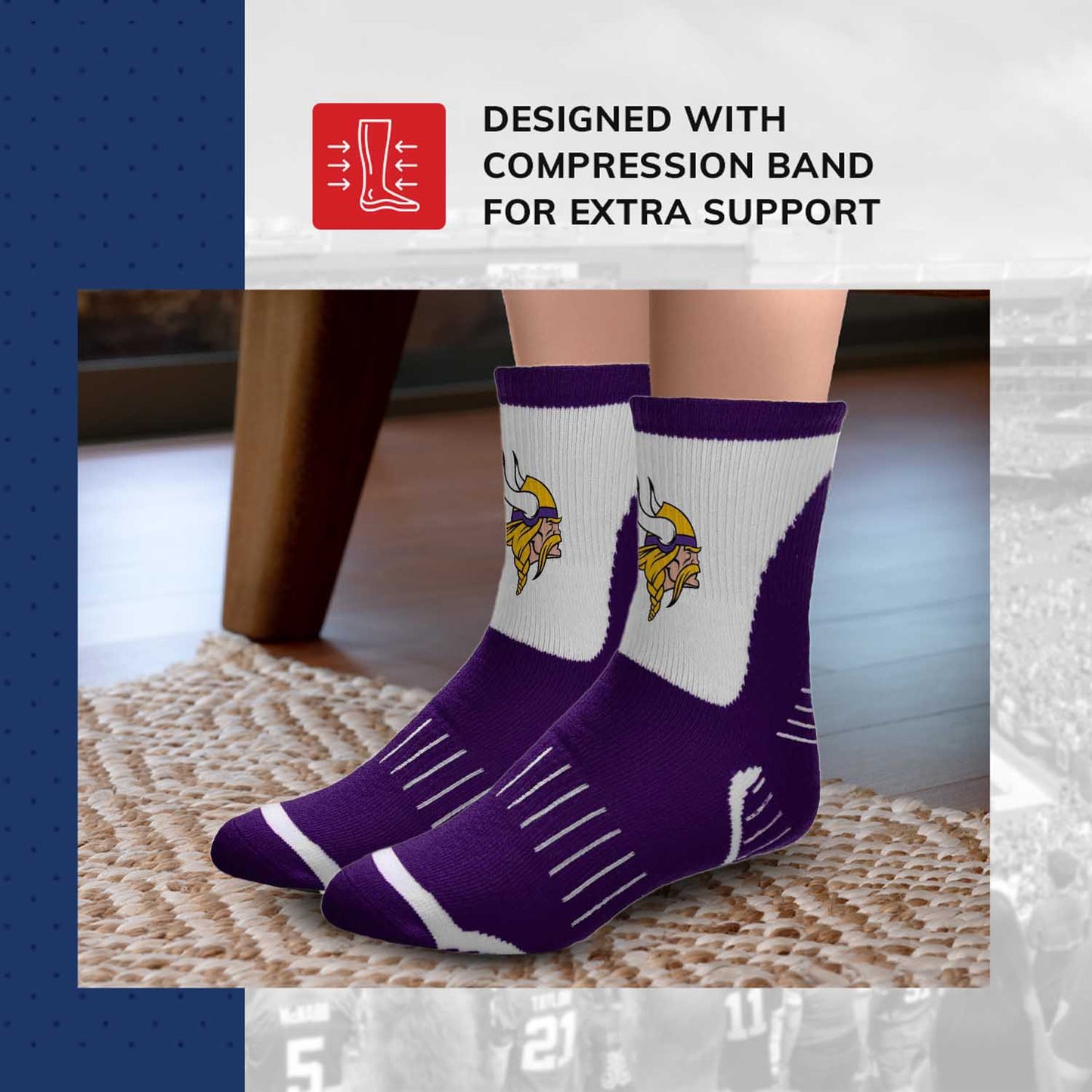 Minnesota Vikings NFL Youth Performance Quarter Length Socks - Purple