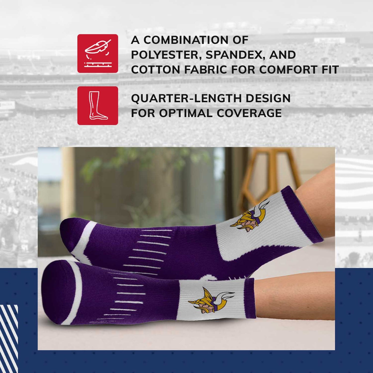 Minnesota Vikings NFL Youth Performance Quarter Length Socks - Purple