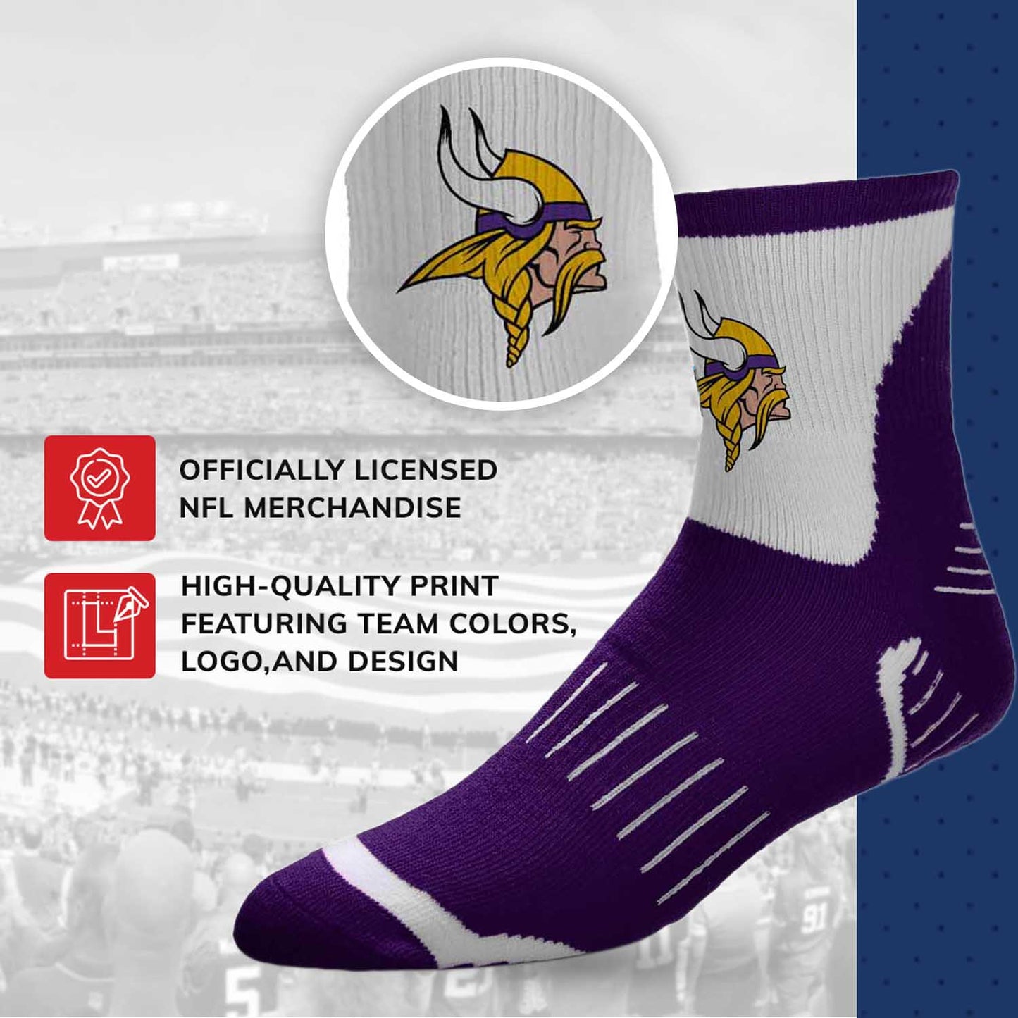 Minnesota Vikings NFL Youth Performance Quarter Length Socks - Purple