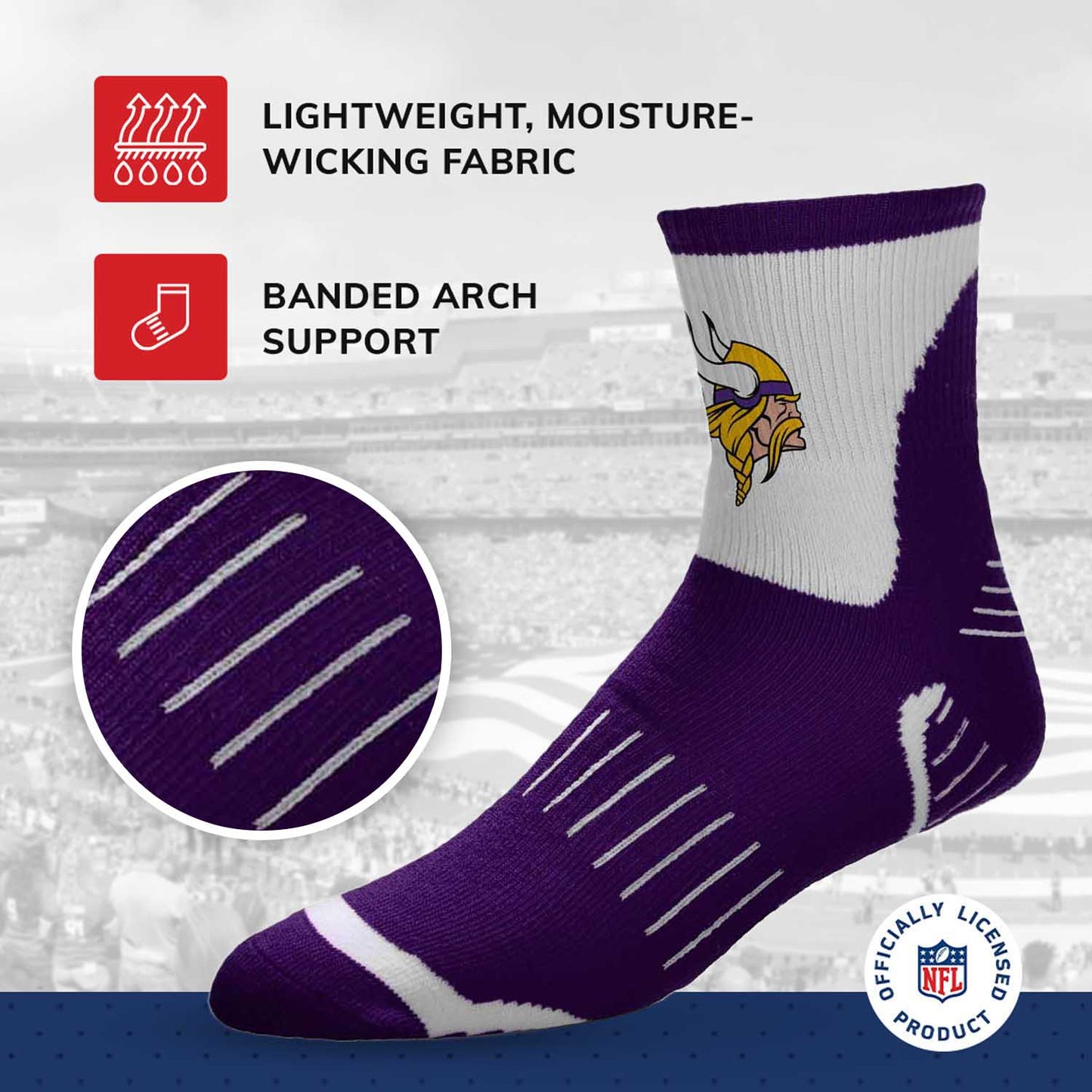 Minnesota Vikings NFL Youth Performance Quarter Length Socks - Purple