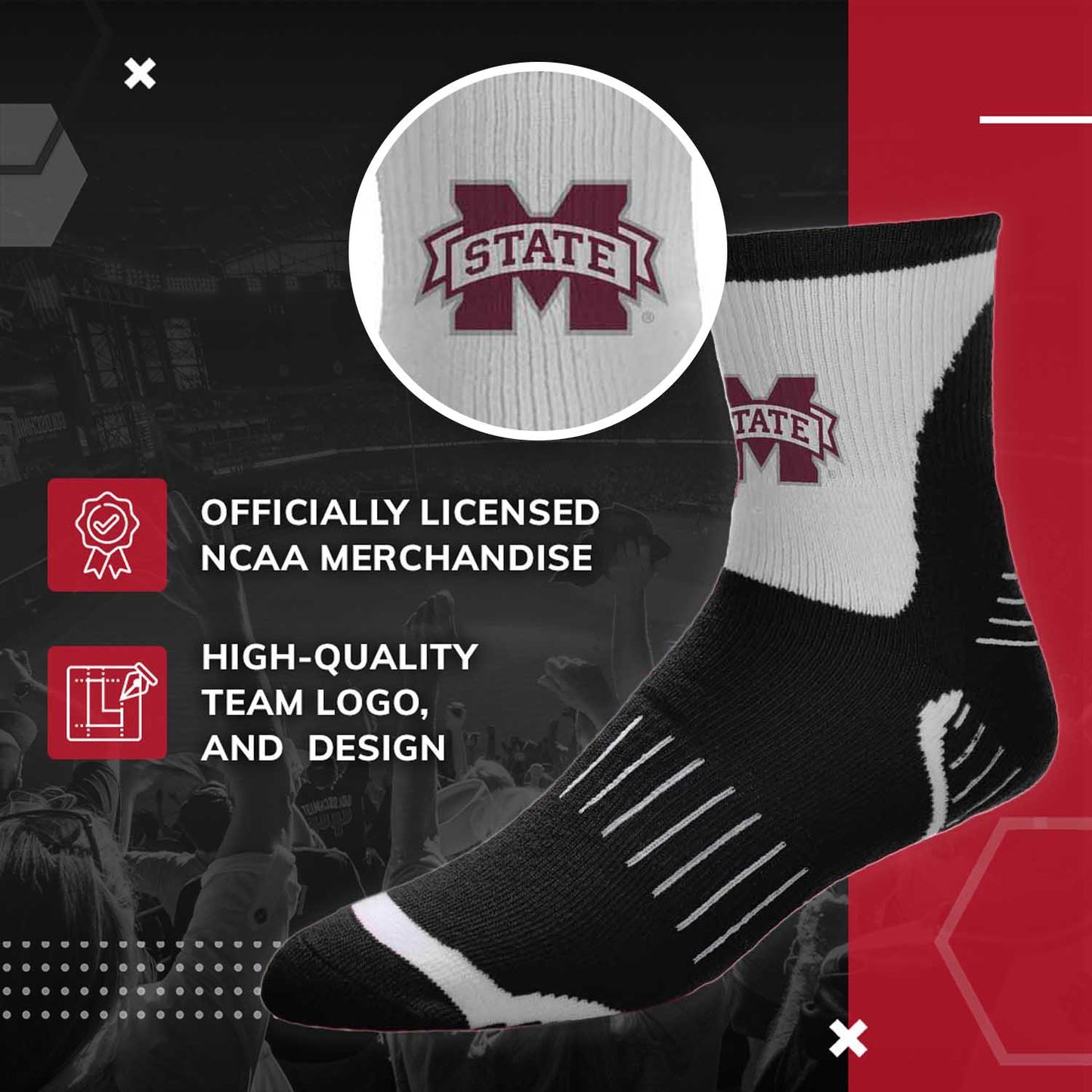 Mississippi State Bulldogs NCAA Youth Surge Team Mascot Quarter Socks - Black