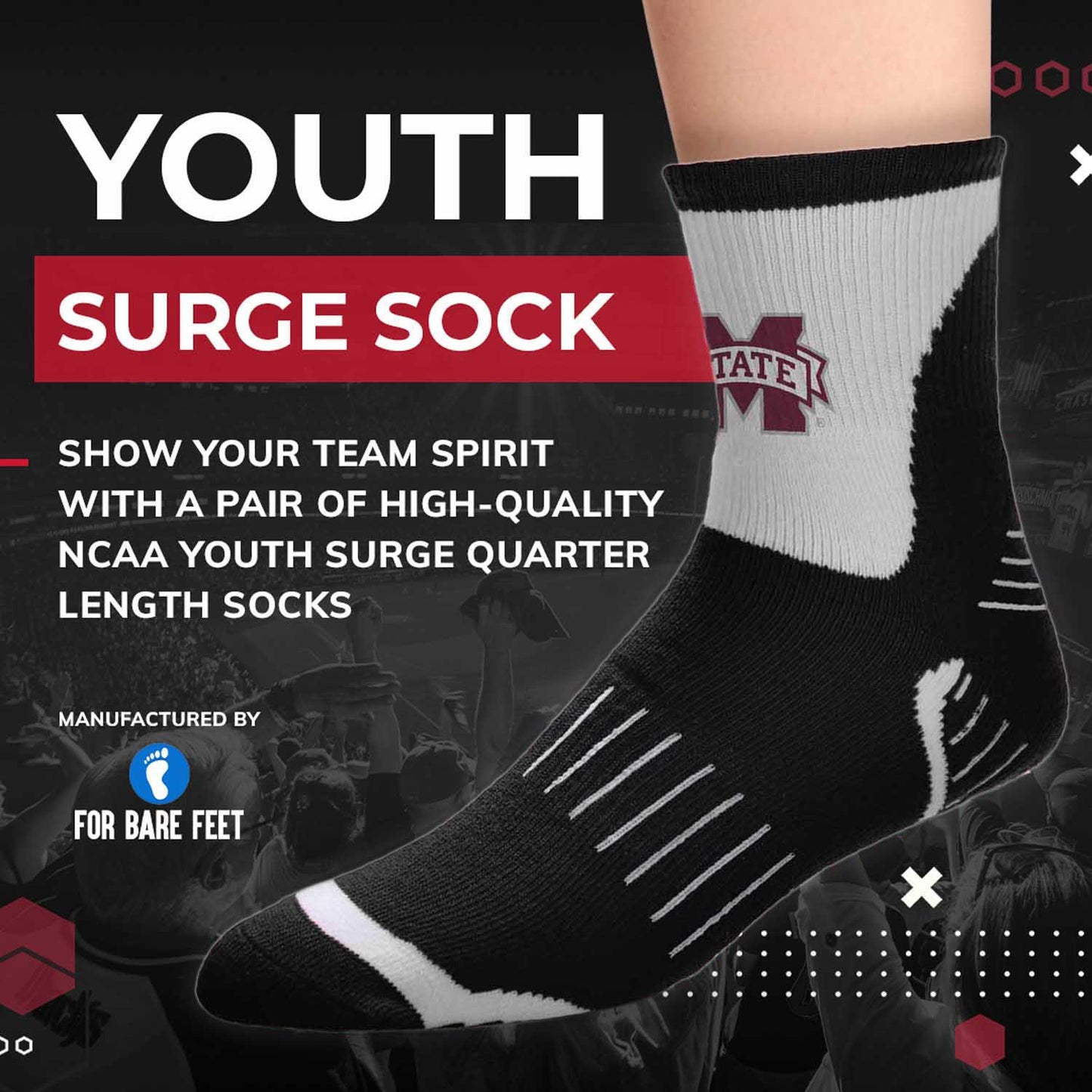 Mississippi State Bulldogs NCAA Youth Surge Team Mascot Quarter Socks - Black