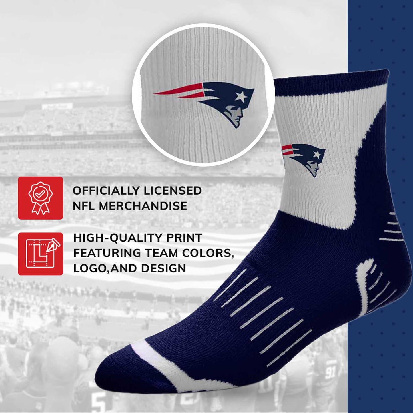 New England Patriots NFL Performance Quarter Length Socks - Navy