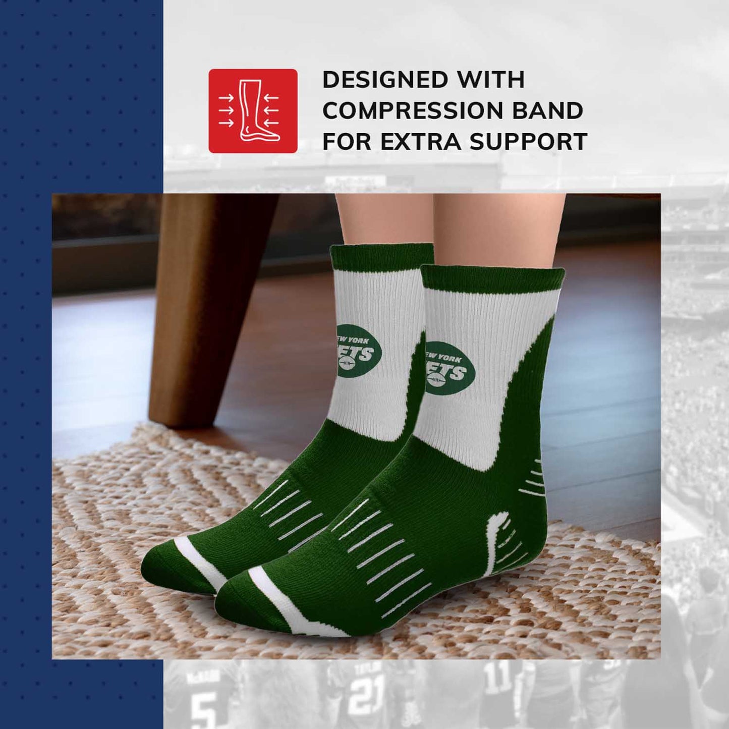 New York Jets NFL Youth Performance Quarter Length Socks - Forest Green