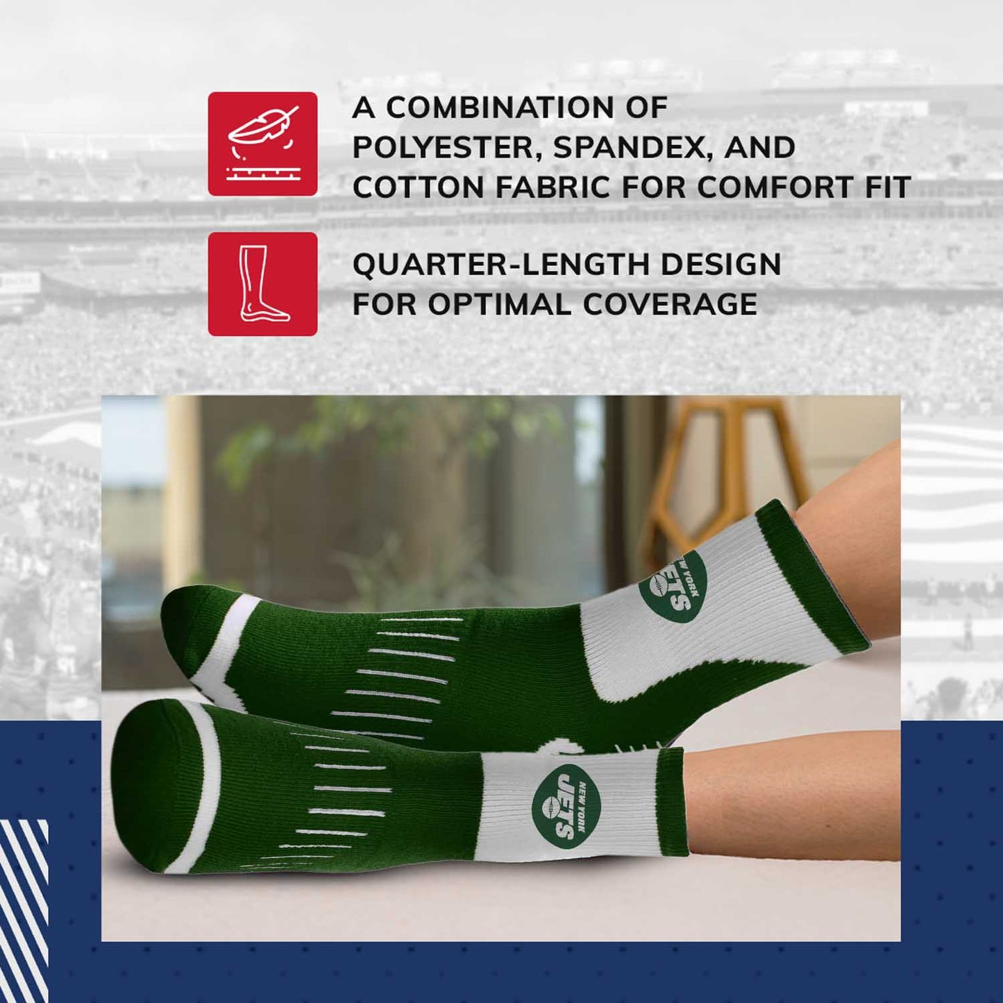 New York Jets NFL Youth Performance Quarter Length Socks - Forest Green