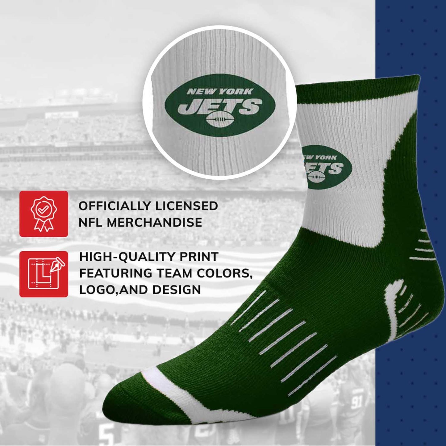 New York Jets NFL Youth Performance Quarter Length Socks - Forest Green