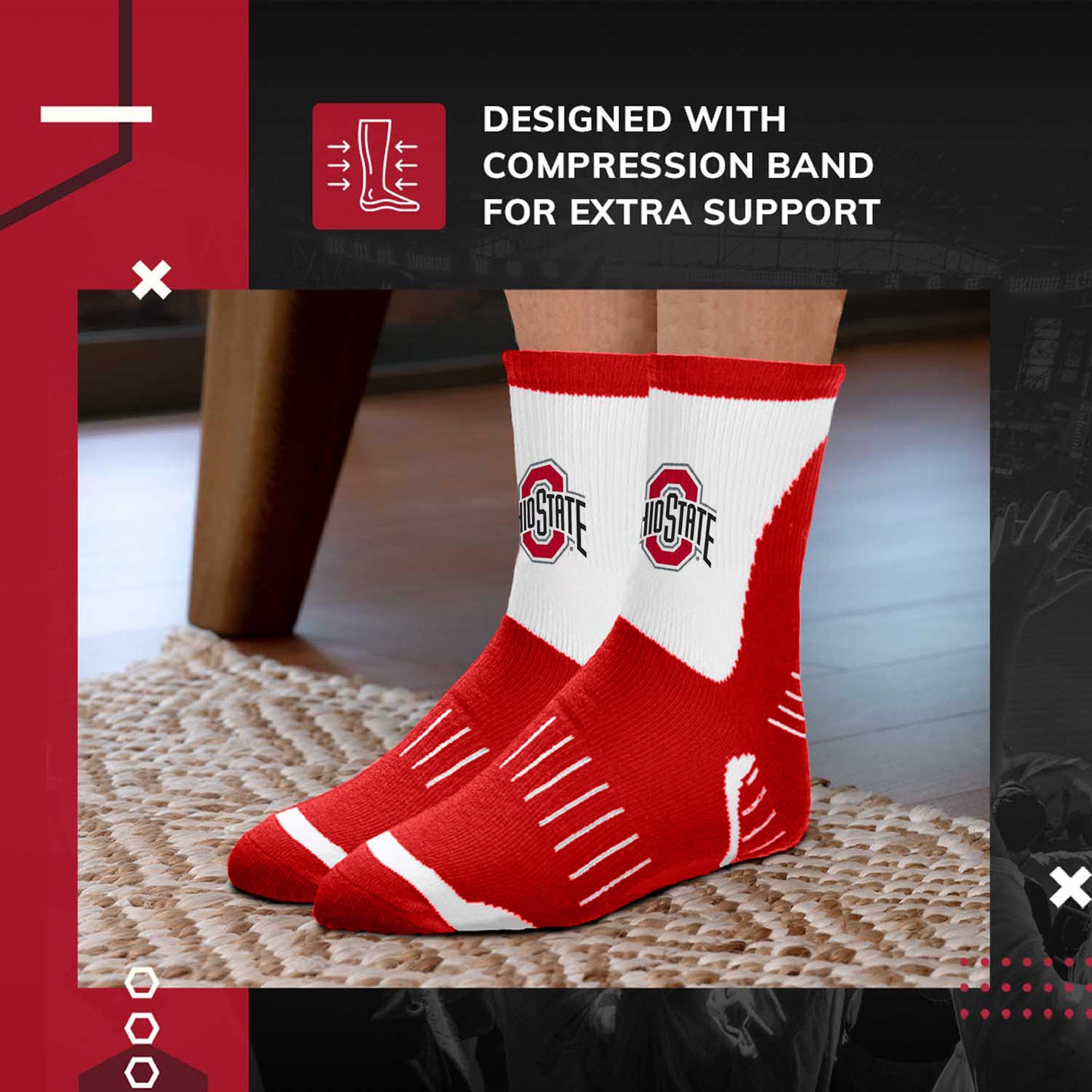 Ohio State Buckeyes Youth Surge Crew Socks Sports Fan For Boys and Girls with Logo - Red