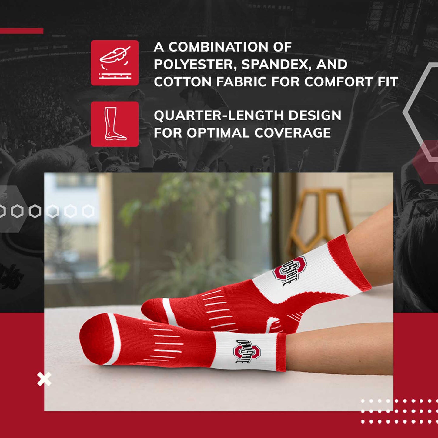 Ohio State Buckeyes Youth Surge Crew Socks Sports Fan For Boys and Girls with Logo - Red