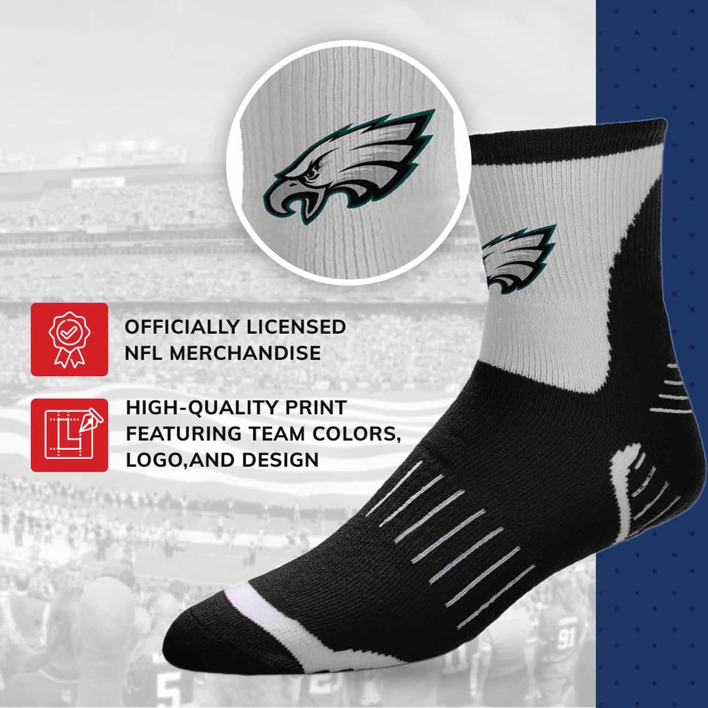 Philadelphia Eagles NFL Youth Performance Quarter Length Socks - Black