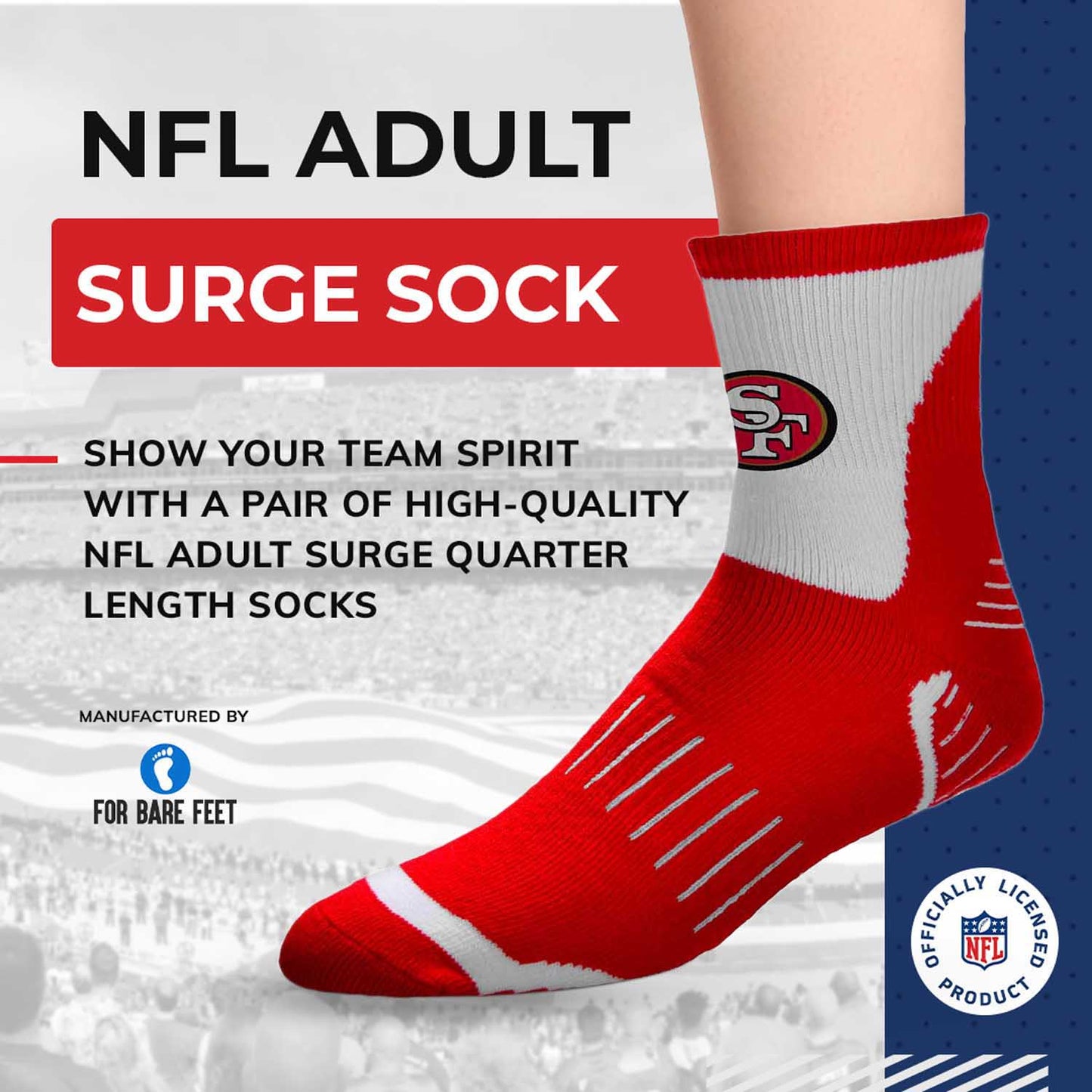San Francisco 49ers NFL Performance Quarter Length Socks - Red