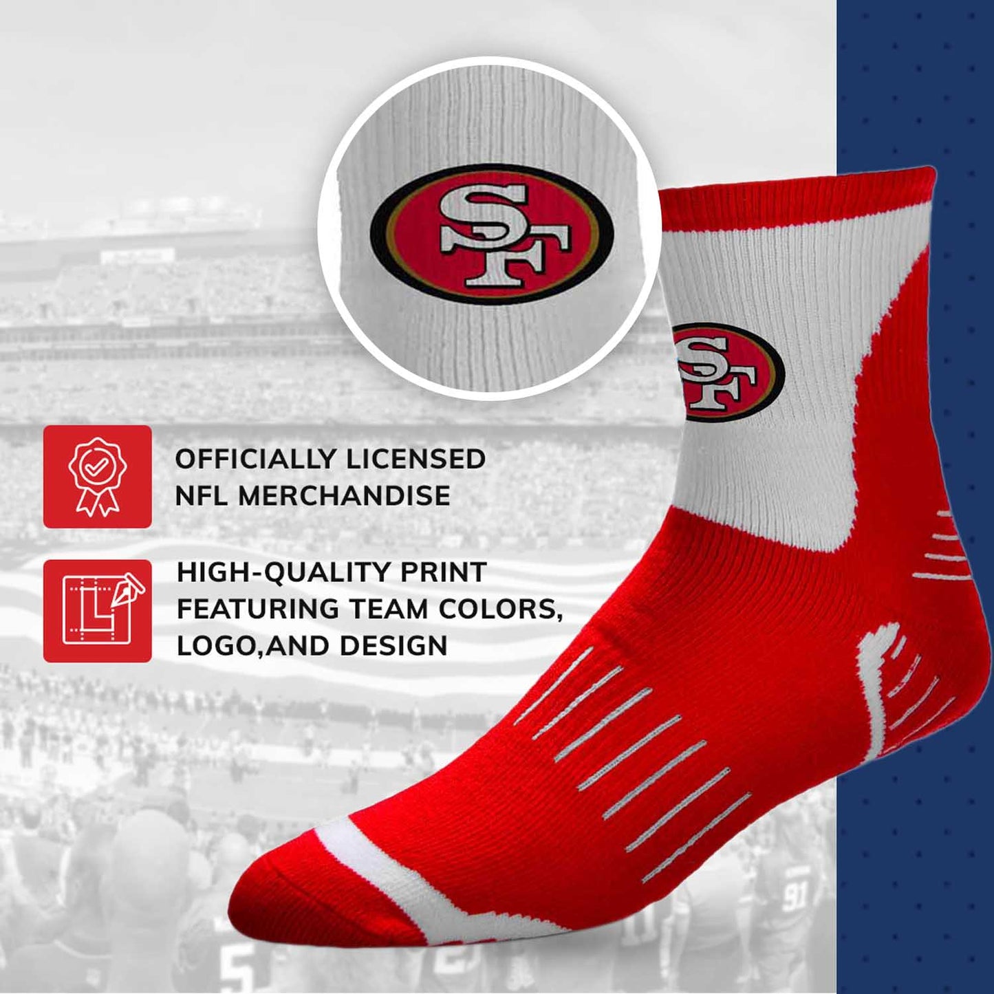 San Francisco 49ers NFL Performance Quarter Length Socks - Red