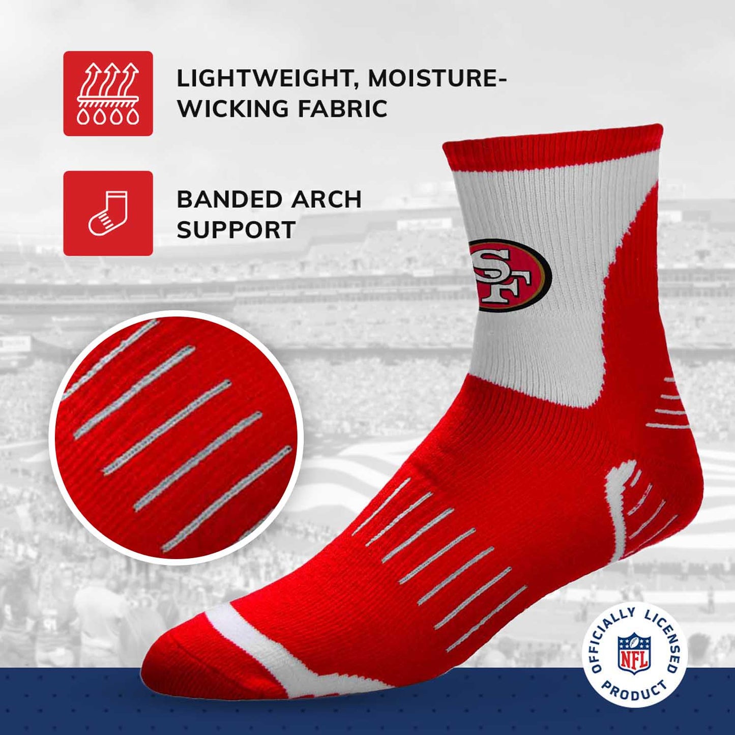 San Francisco 49ers NFL Performance Quarter Length Socks - Red