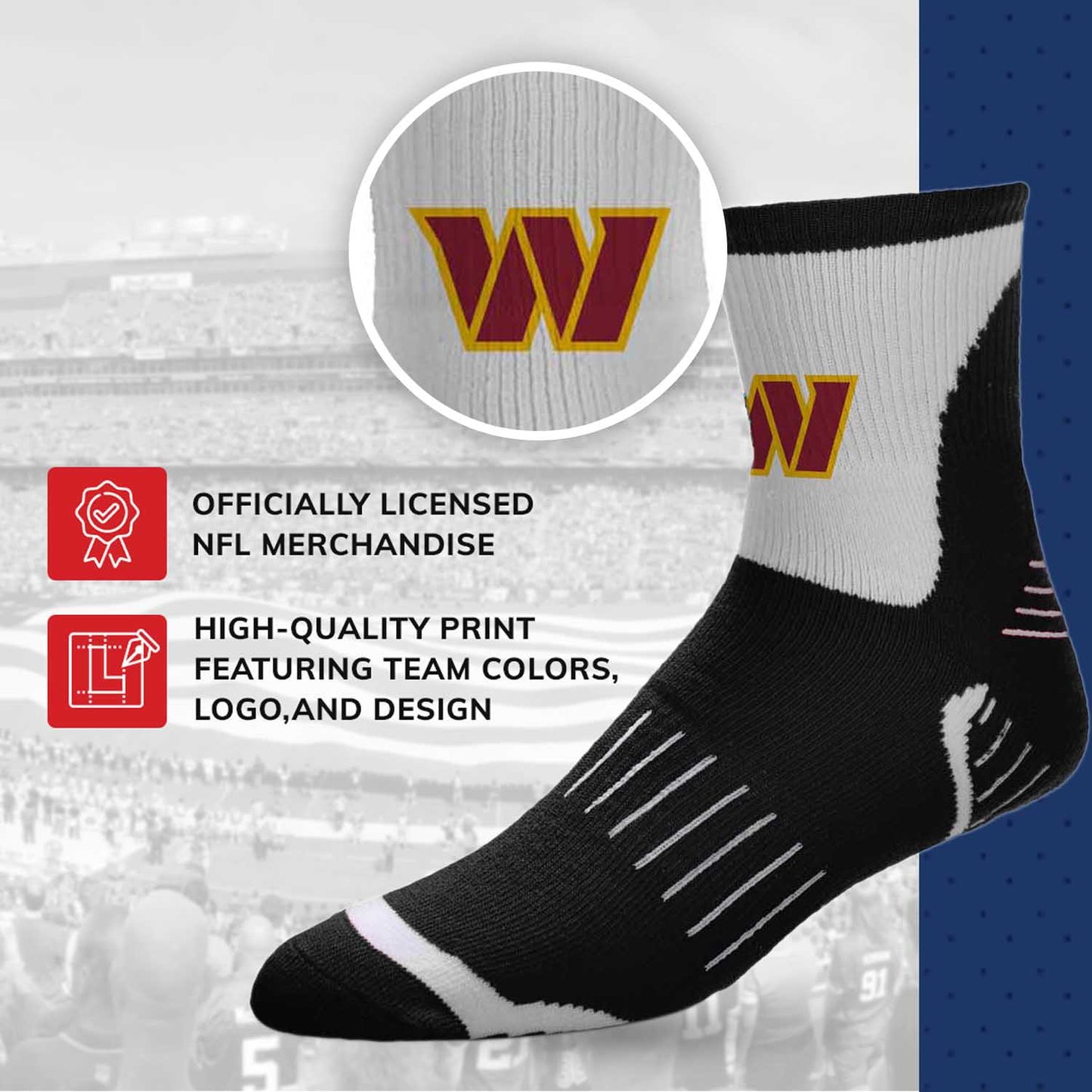 Washington Commanders NFL Performance Quarter Length Socks - Black