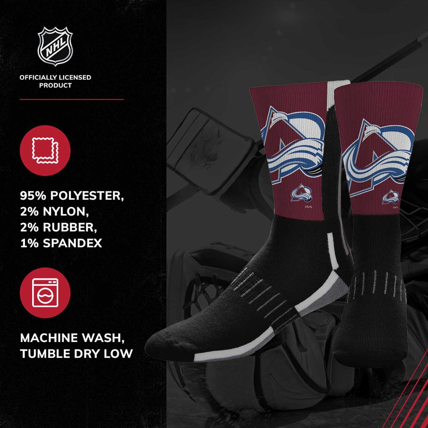 Colorado Avalanche Youth NHL Zoom Curve Team Crew Socks - Black