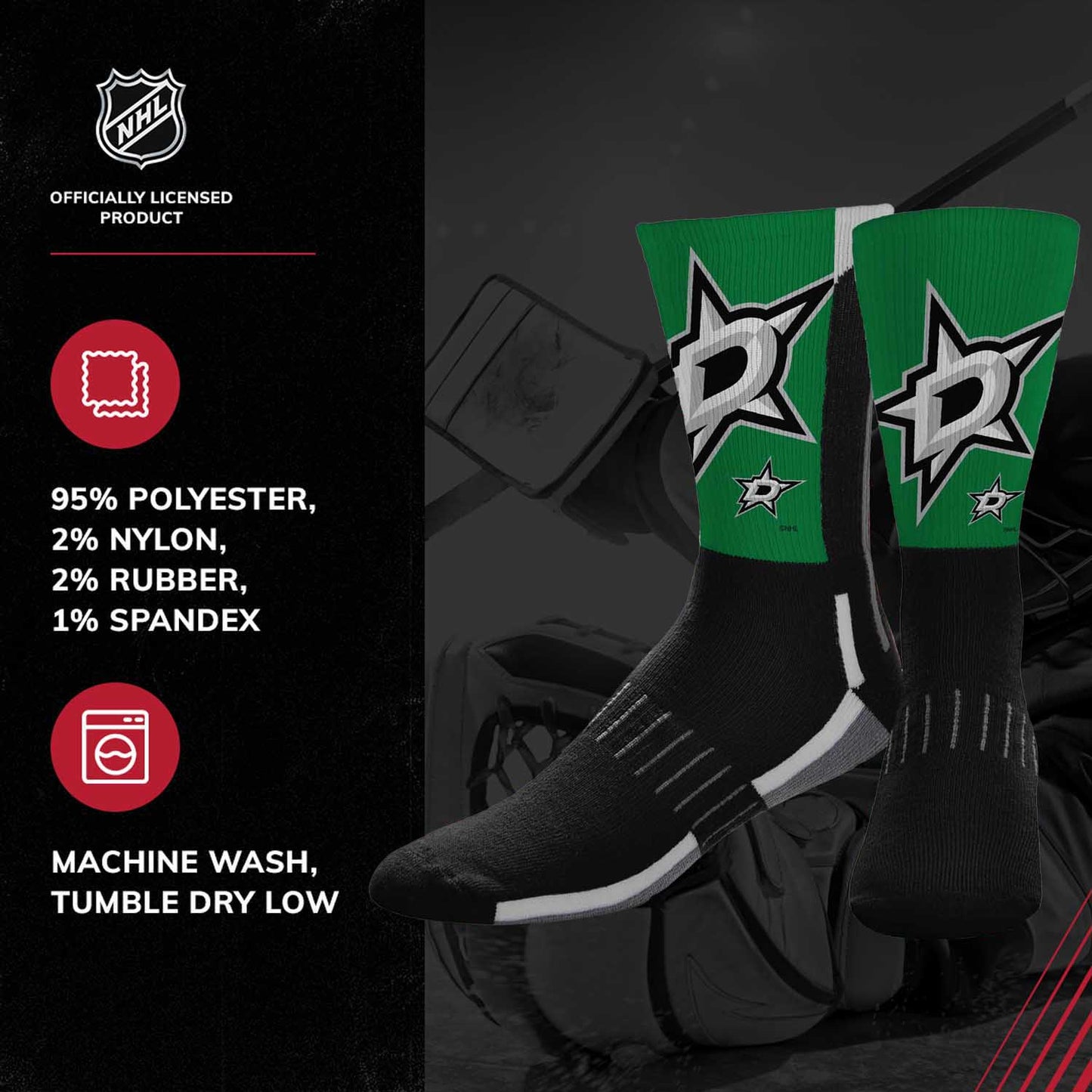 Dallas Stars Adult NHL Zoom Curve Team Crew Socks - Black
