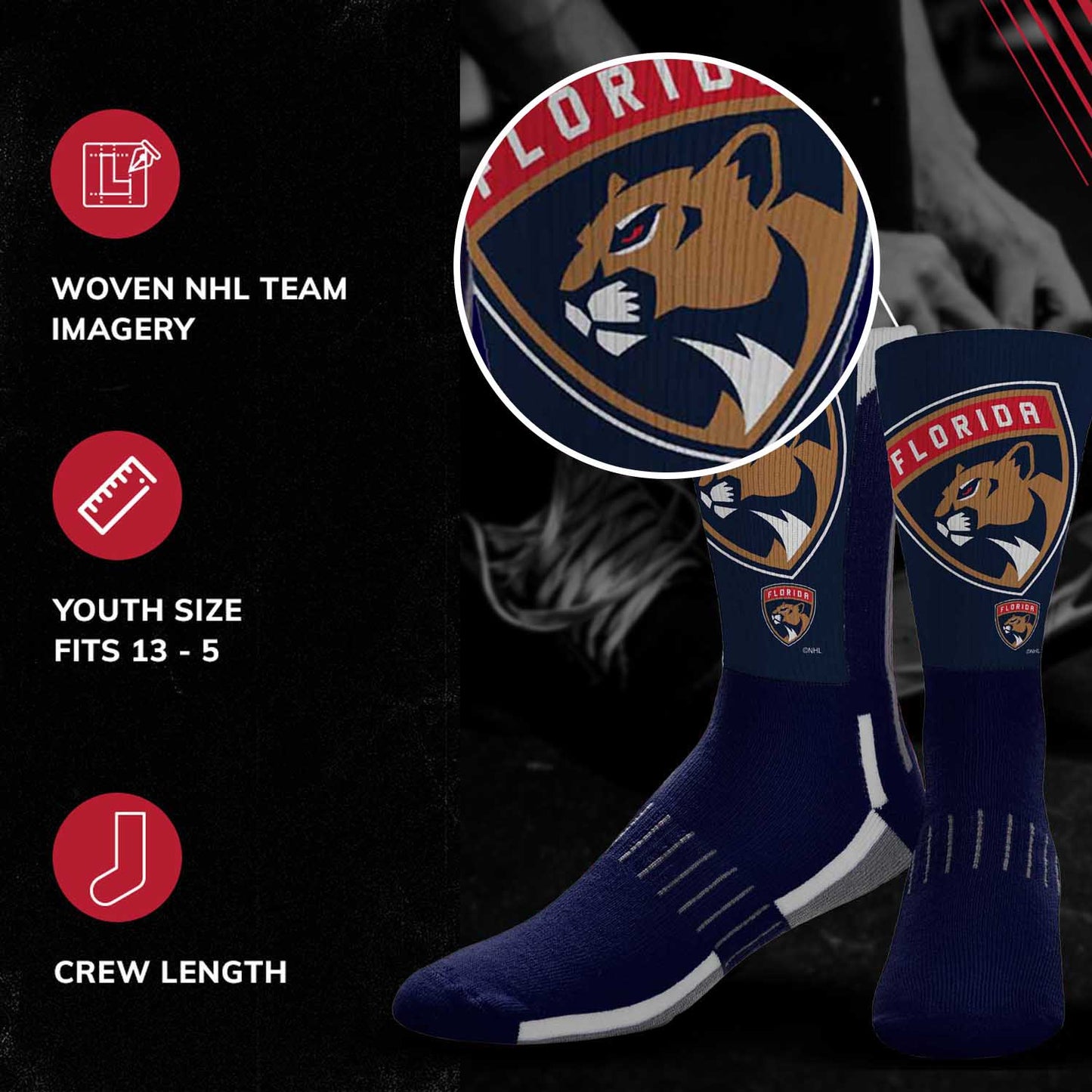 Florida Panthers Youth NHL Zoom Curve Team Crew Socks - Navy
