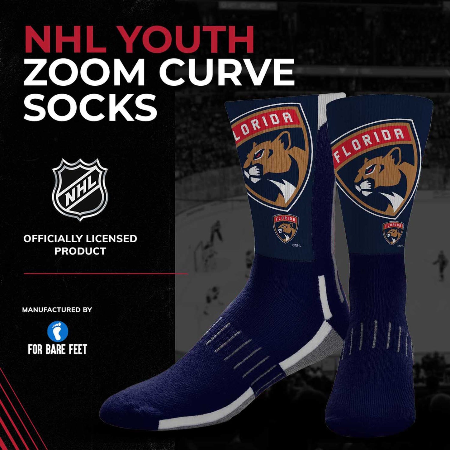 Florida Panthers Youth NHL Zoom Curve Team Crew Socks - Navy