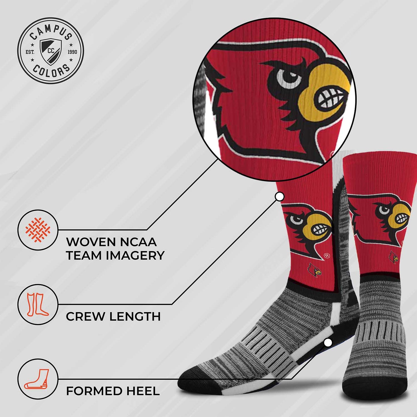 Louisville Cardinals NCAA Adult State and University Crew Socks - Red