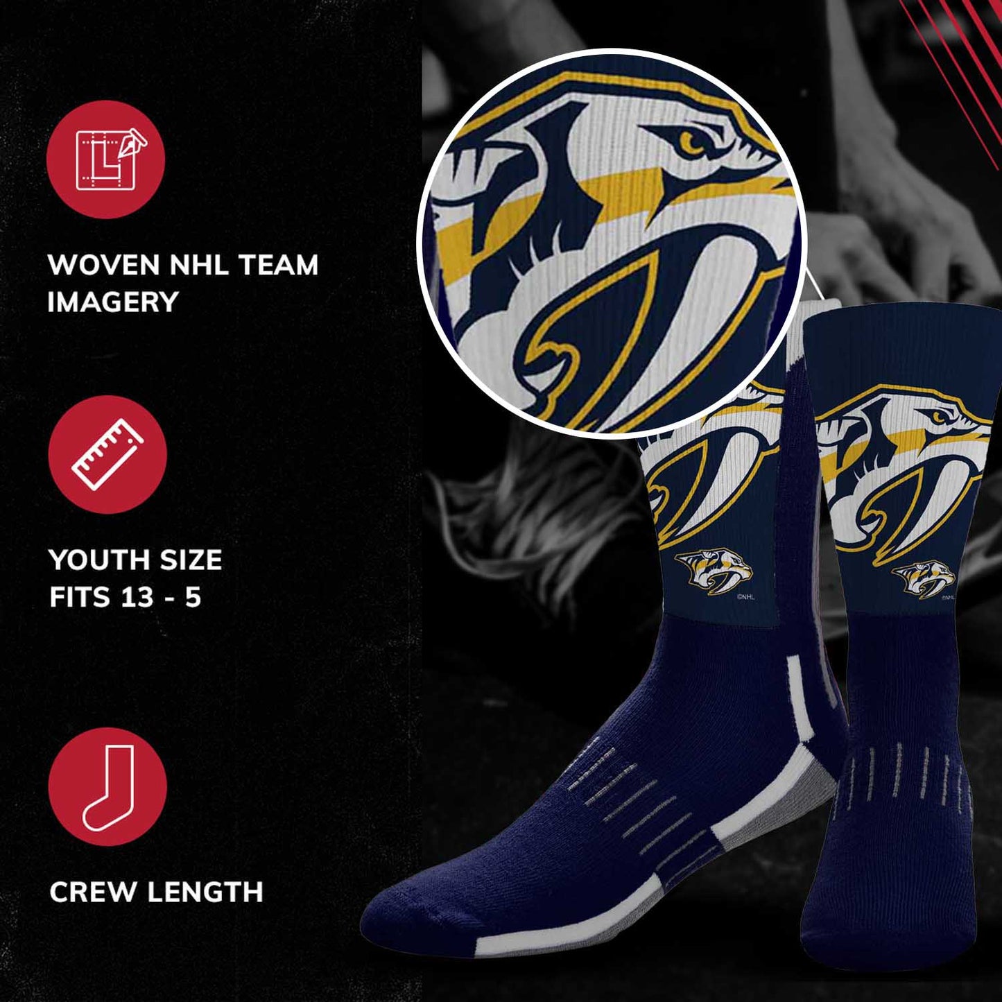 Nashville Predators Youth NHL Zoom Curve Team Crew Socks - Navy