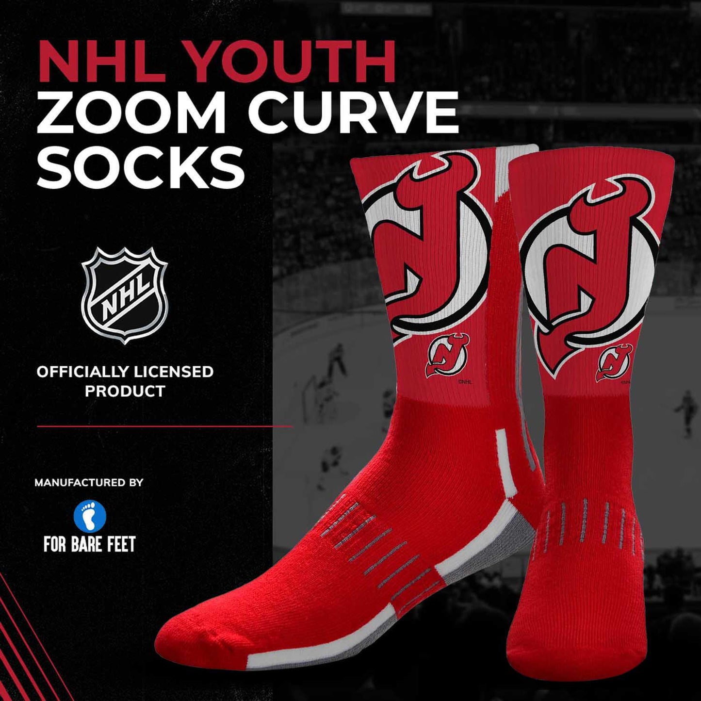 New Jersey Devils Youth NHL Zoom Curve Team Crew Socks - Red