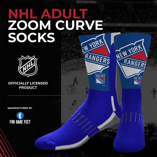 New York Rangers Adult NHL Zoom Curve Team Crew Socks - Royal