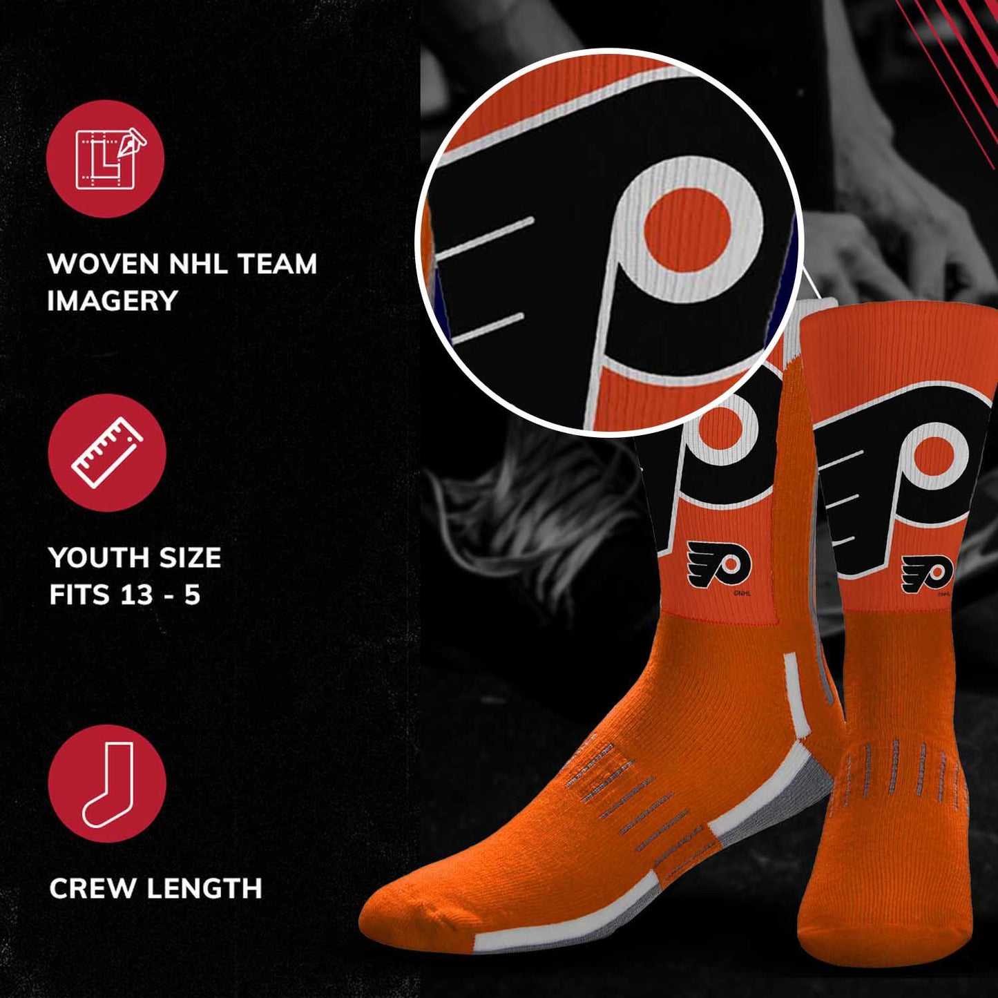 Philadelphia Flyers Youth NHL Zoom Curve Team Crew Socks - Orange