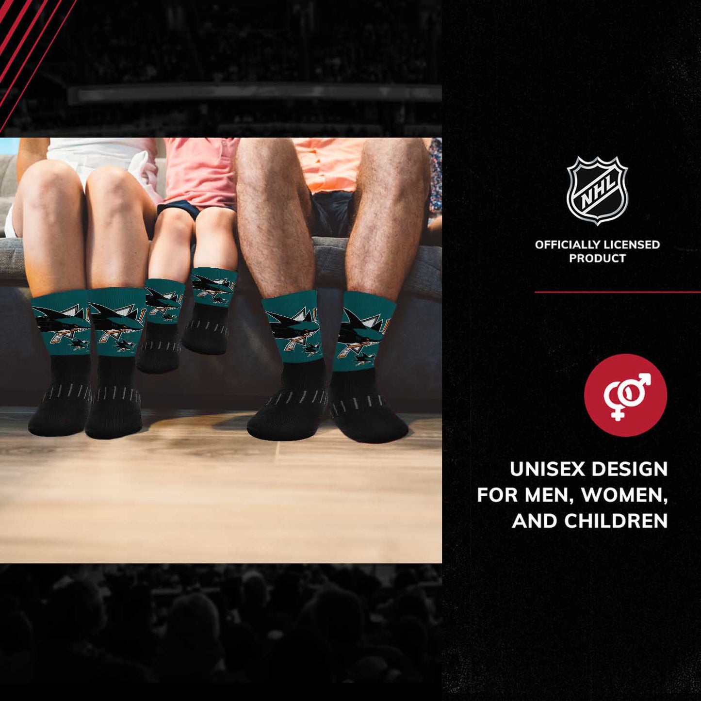 San Jose Sharks Youth NHL Zoom Curve Team Crew Socks - Black