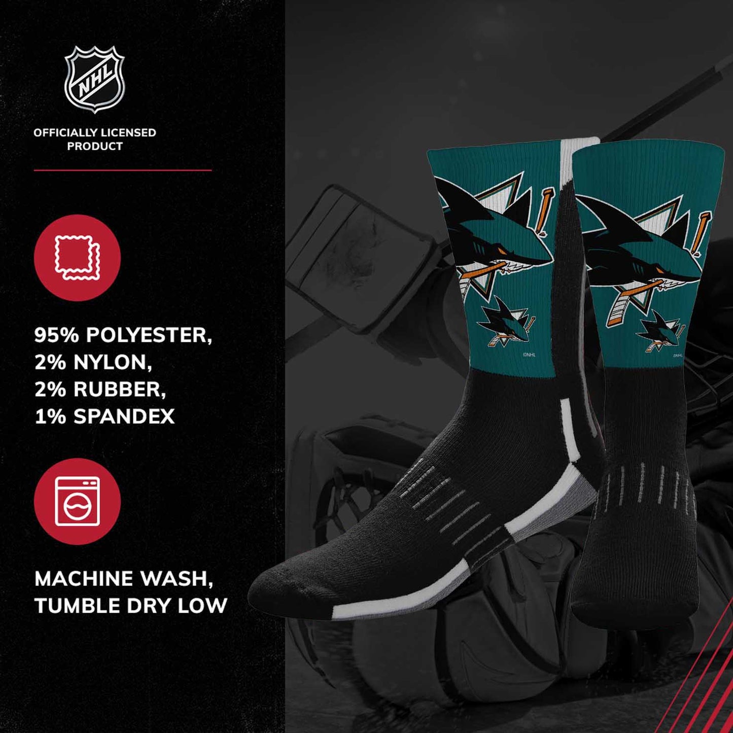 San Jose Sharks Youth NHL Zoom Curve Team Crew Socks - Black