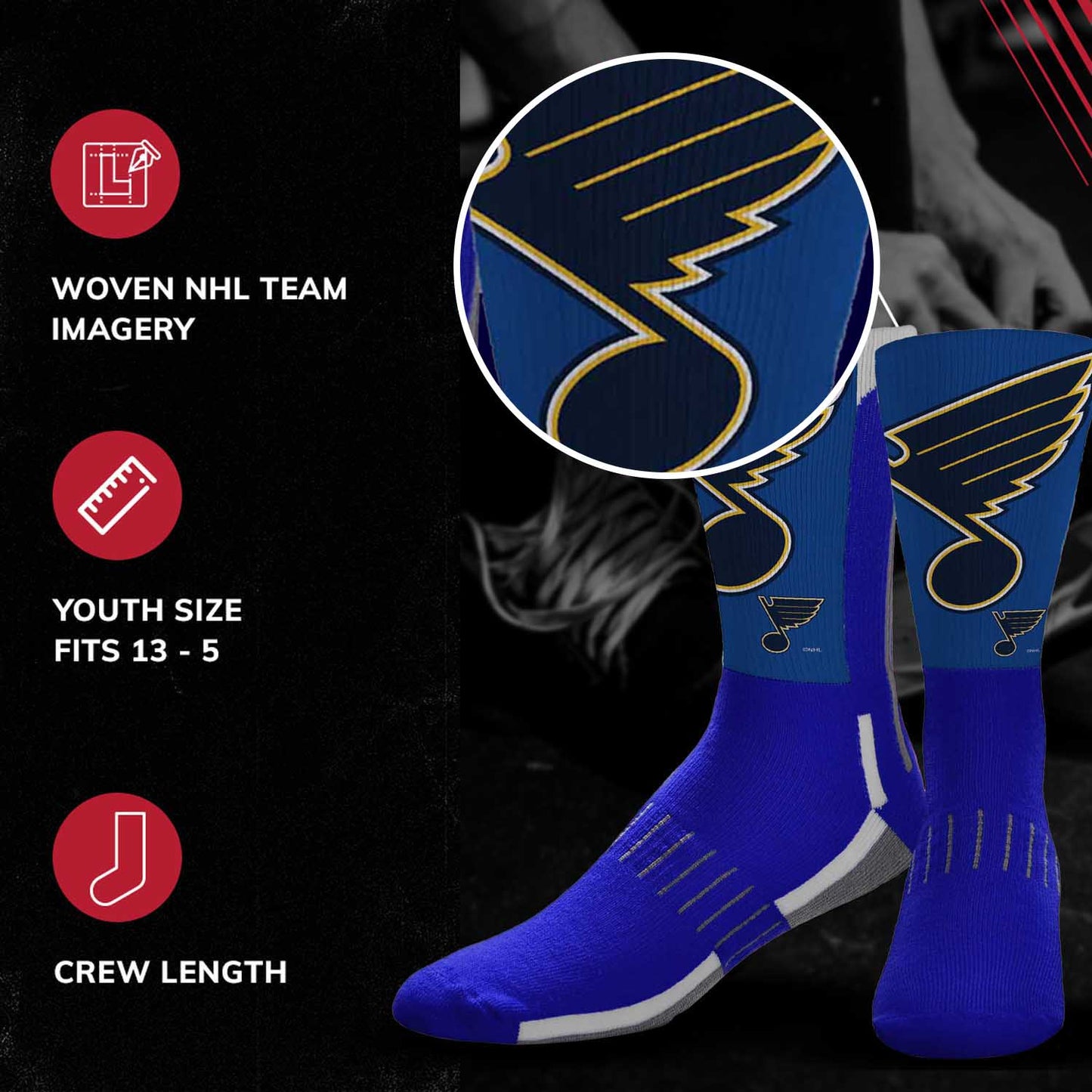 St. Louis Blues Adult NHL Zoom Curve Team Crew Socks - Royal