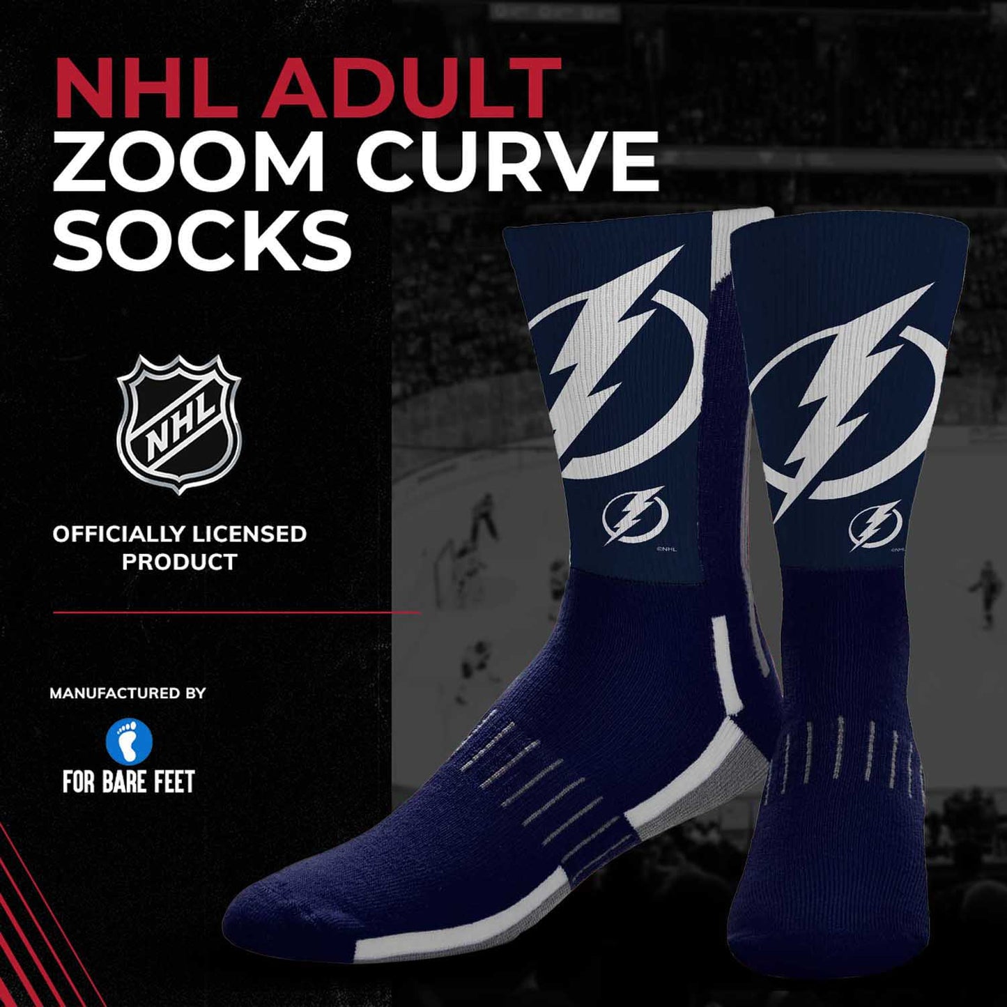 Tampa Bay Lightning Adult NHL Zoom Curve Team Crew Socks - Navy