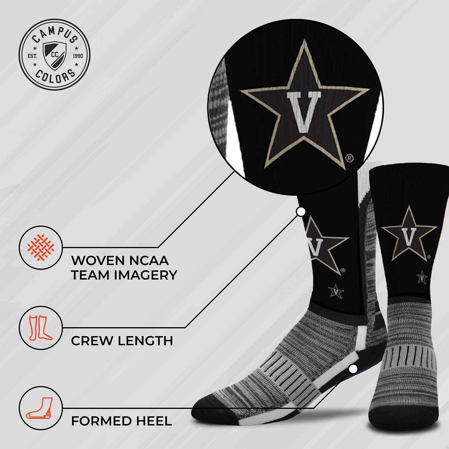 Vanderbilt Commodores NCAA Adult State and University Crew Socks - Black